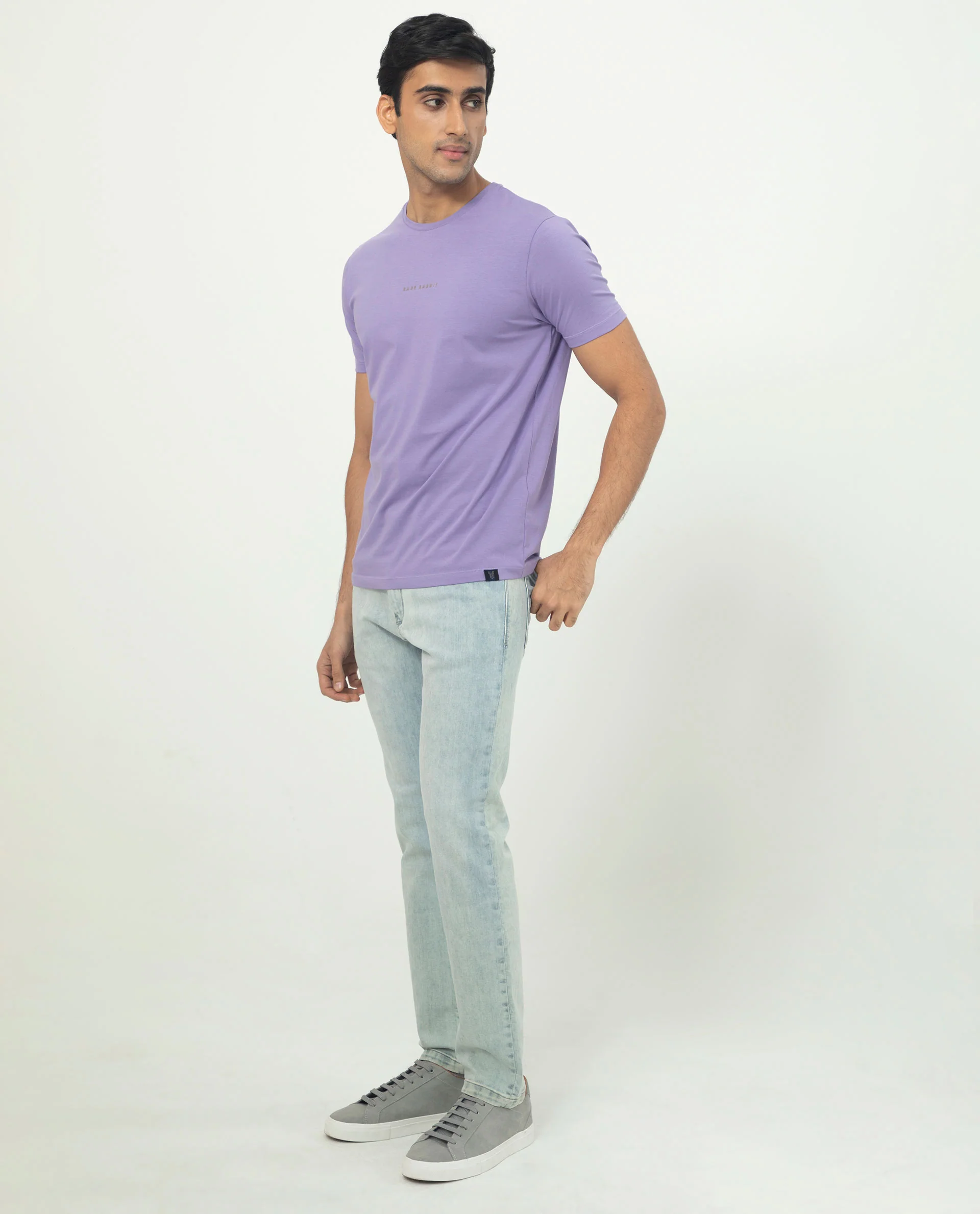 Rare Rabbit Men's Rabbit-5 Purple Cotton Plain Regular Fit Half Sleeve Crew Neck T-Shirt - Image 6