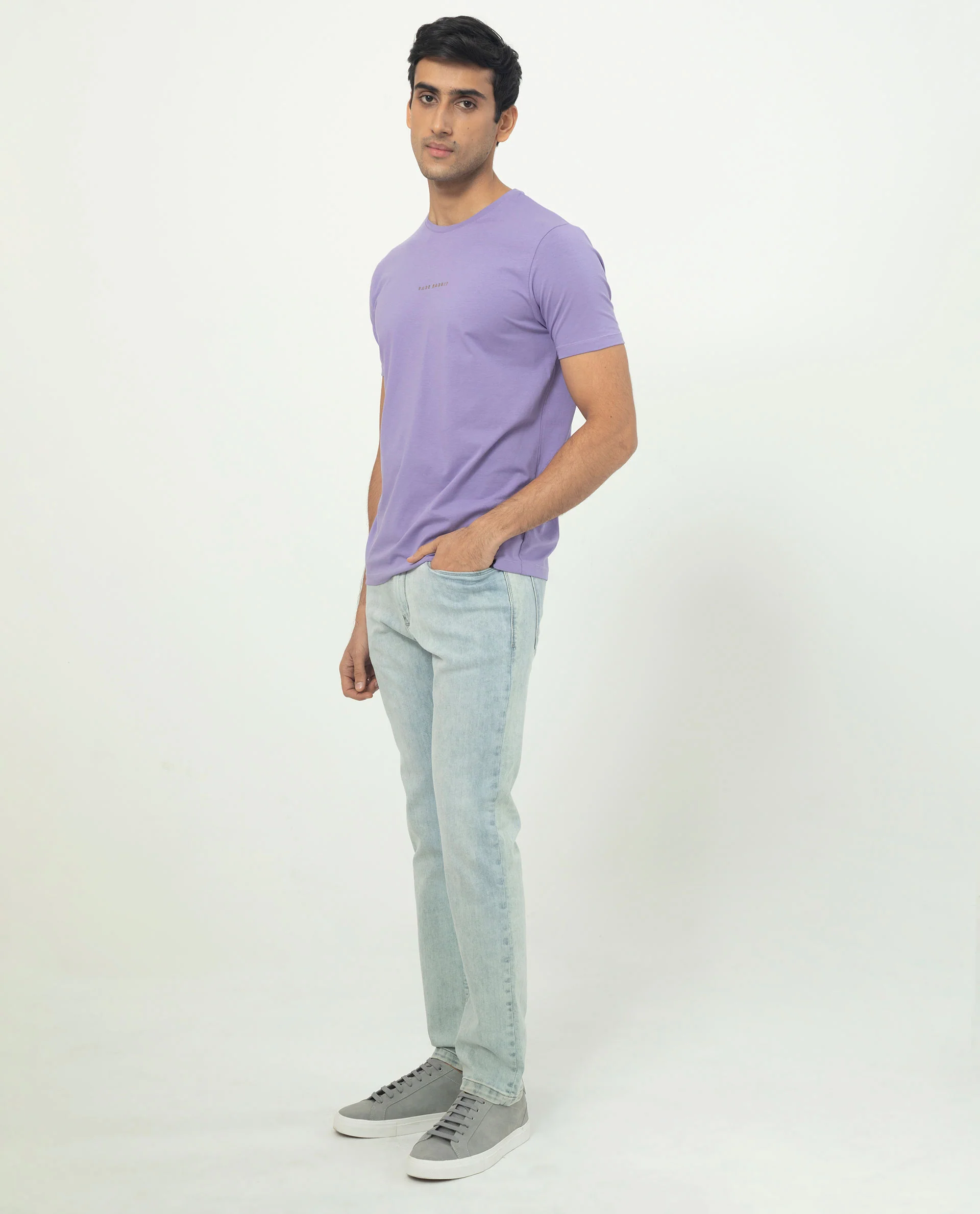 Rare Rabbit Men's Rabbit-5 Purple Cotton Plain Regular Fit Half Sleeve Crew Neck T-Shirt - Image 7