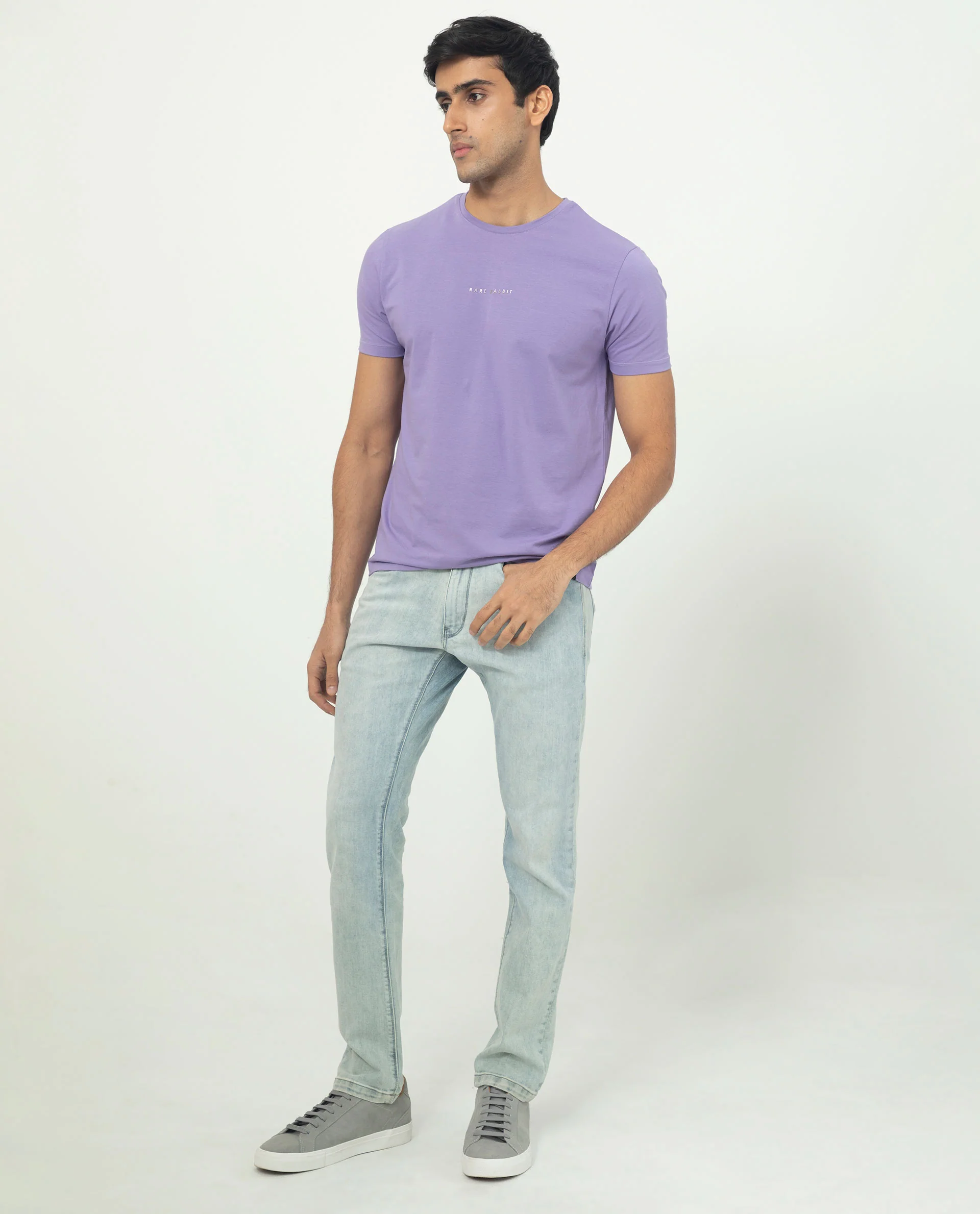 Rare Rabbit Men's Rabbit-5 Purple Cotton Plain Regular Fit Half Sleeve Crew Neck T-Shirt - Image 8