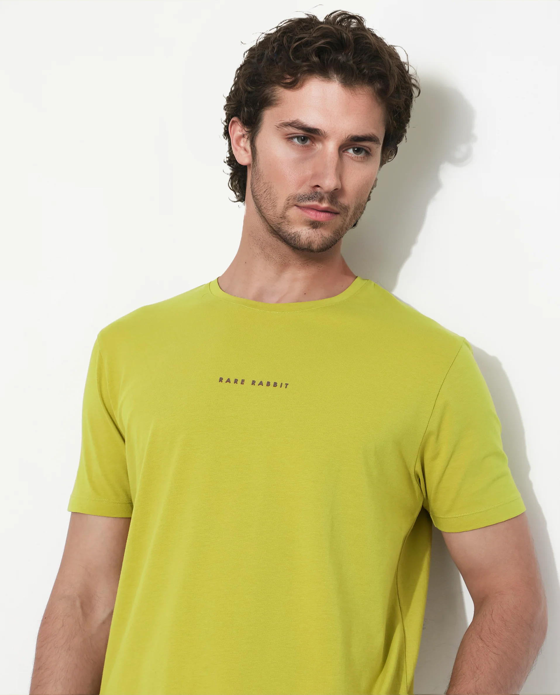 Rare Rabbit Men's Rabbit-Inf Flouroscent Green Cotton Blend Plain Regular Fit Half Sleeve Crew Neck T-Shirt - Image 5