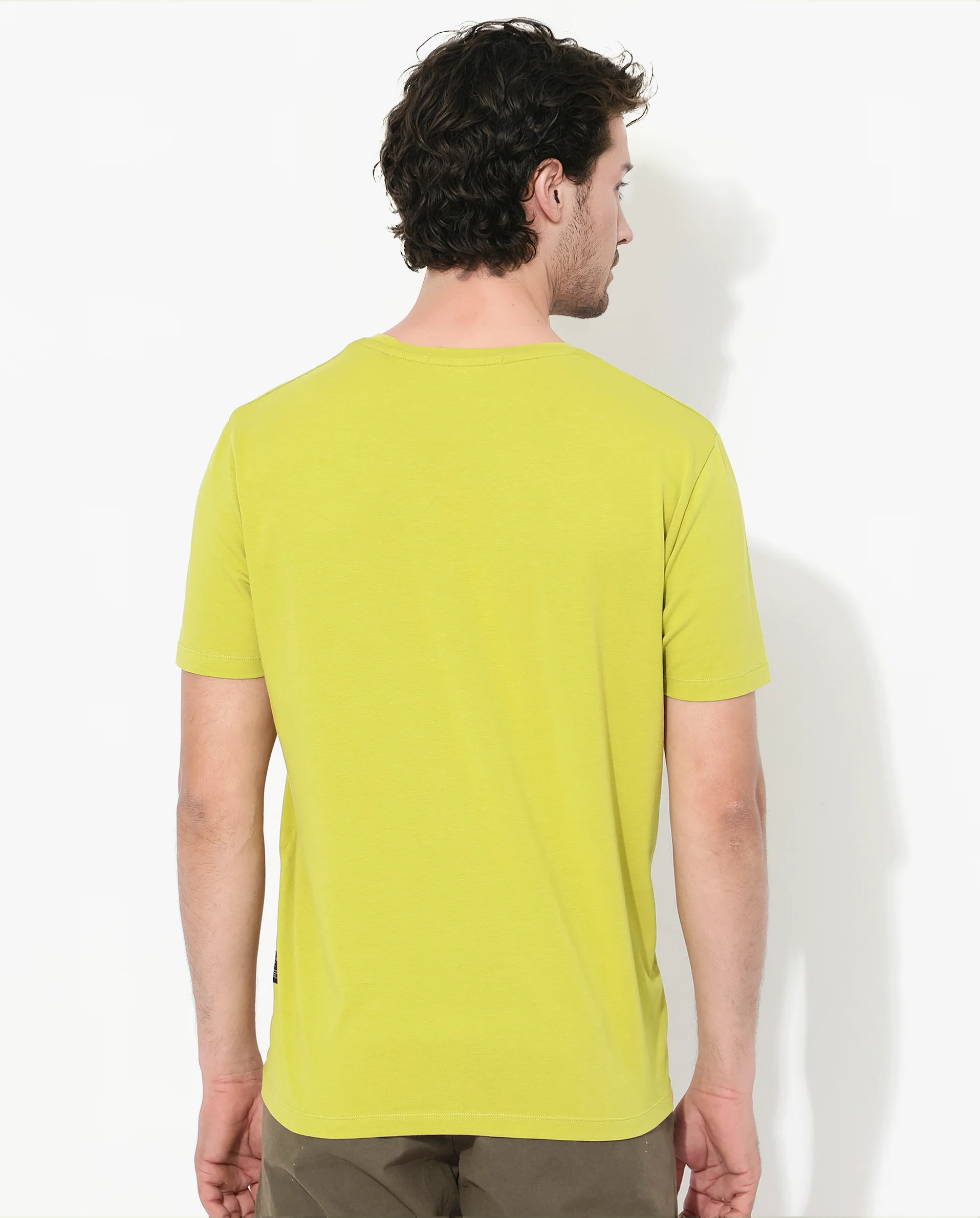 Rare Rabbit Men's Rabbit-Inf Flouroscent Green Cotton Blend Plain Regular Fit Half Sleeve Crew Neck T-Shirt - Image 6