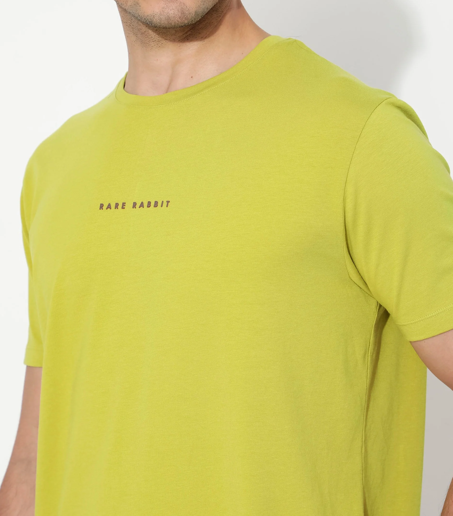 Rare Rabbit Men's Rabbit-Inf Flouroscent Green Cotton Blend Plain Regular Fit Half Sleeve Crew Neck T-Shirt - Image 7