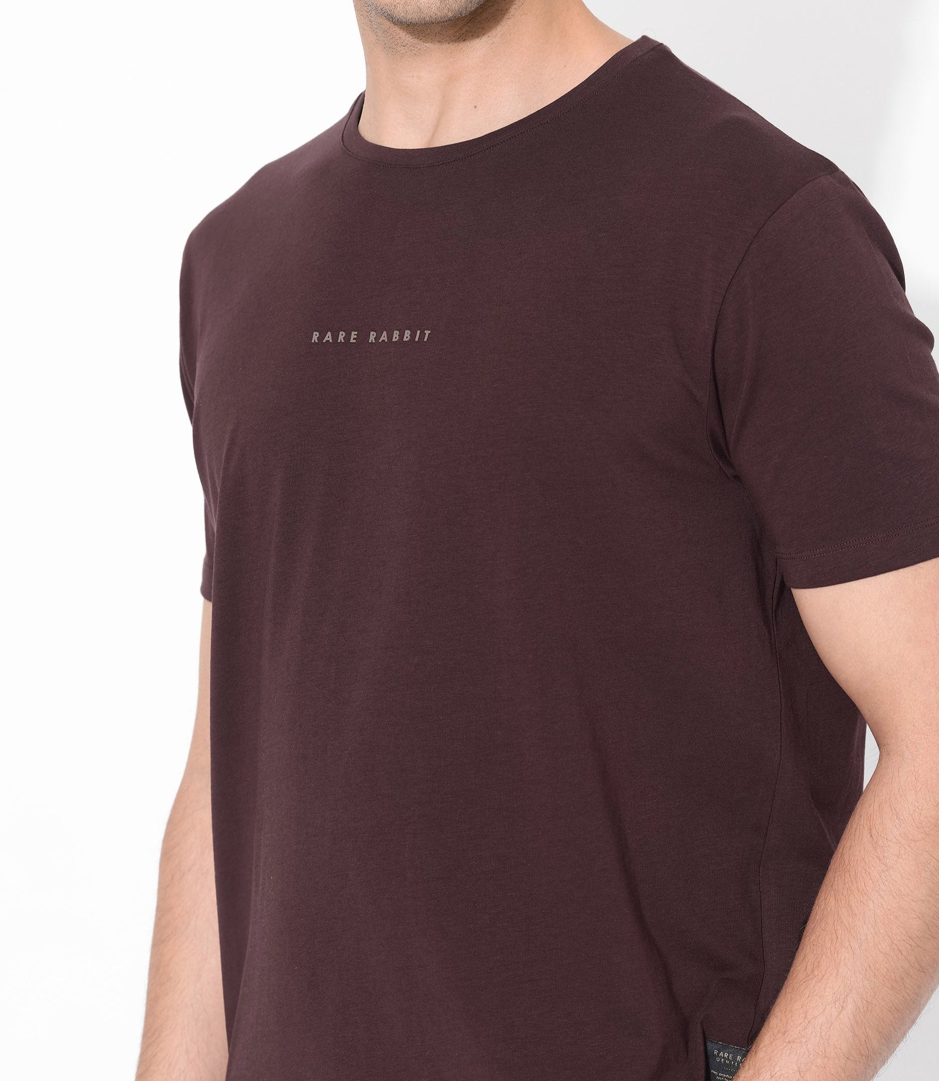 Rare Rabbit Men's Rabbit-Inf Maroon Cotton Blend Plain Regular Fit Half Sleeve Crew Neck T-Shirt - Image 5
