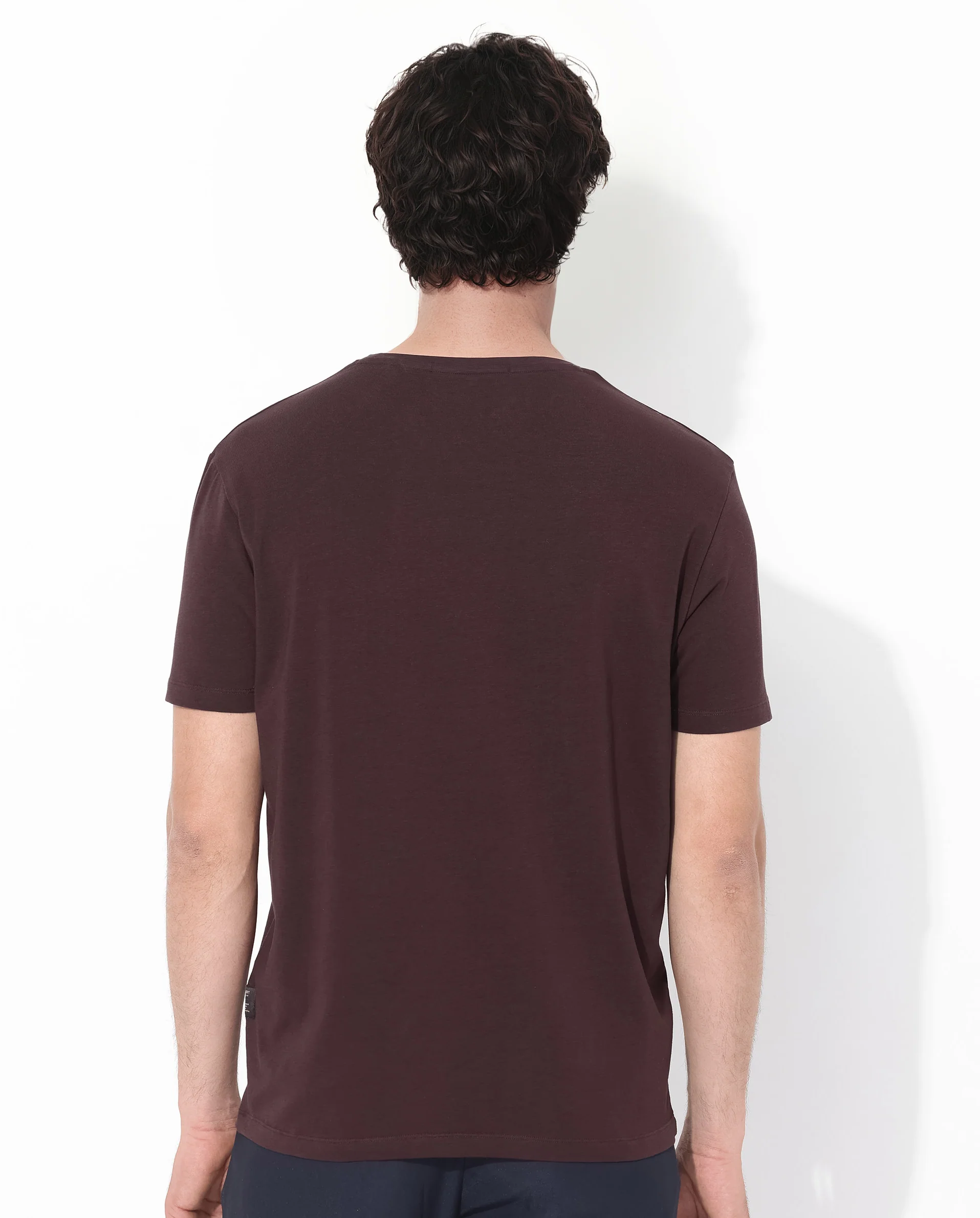 Rare Rabbit Men's Rabbit-Inf Maroon Cotton Blend Plain Regular Fit Half Sleeve Crew Neck T-Shirt - Image 7