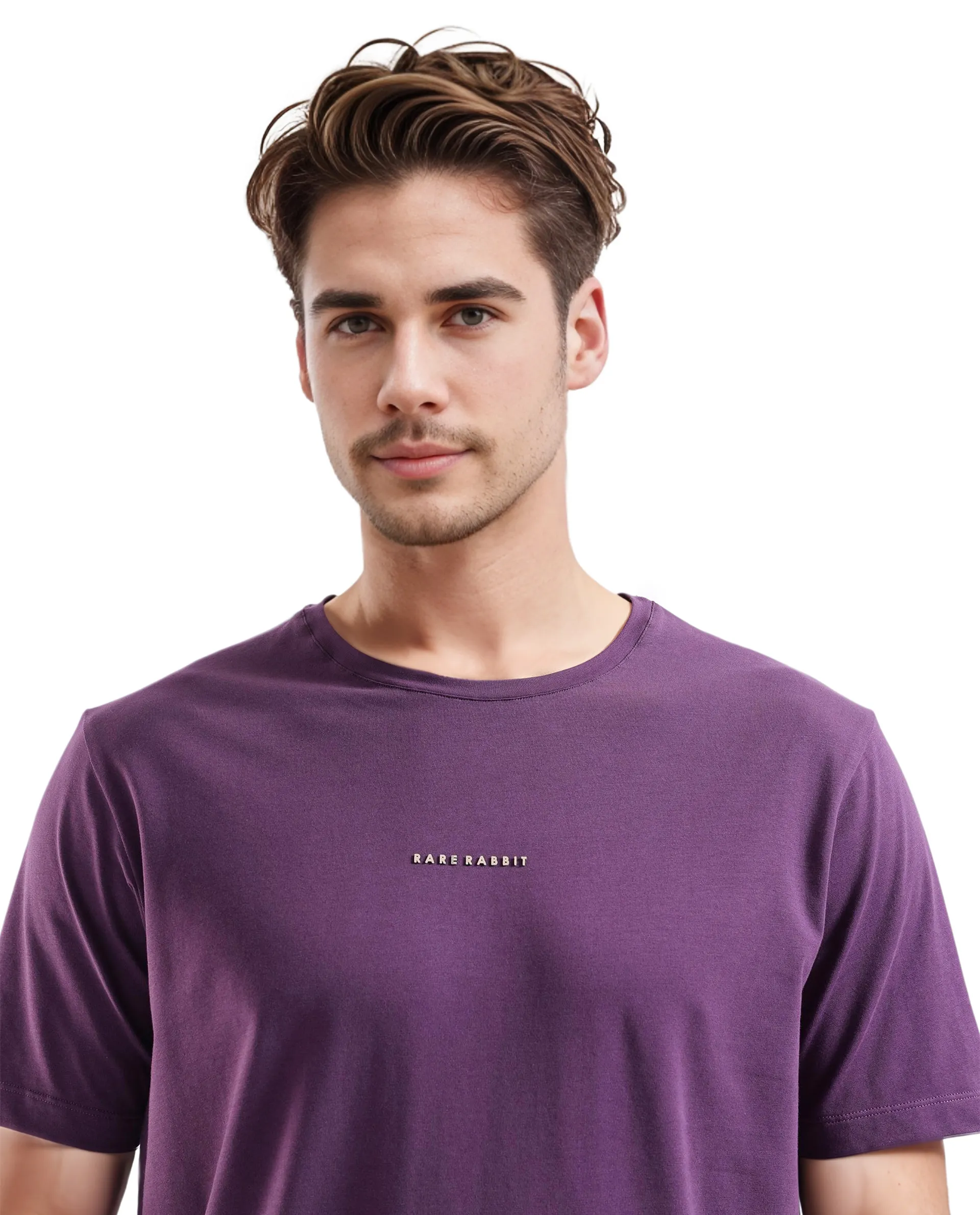 Rare Rabbit Men's Rabbit-Inf Purple Cotton Blend Plain Regular Fit Half Sleeve Crew Neck T-Shirt - Image 7