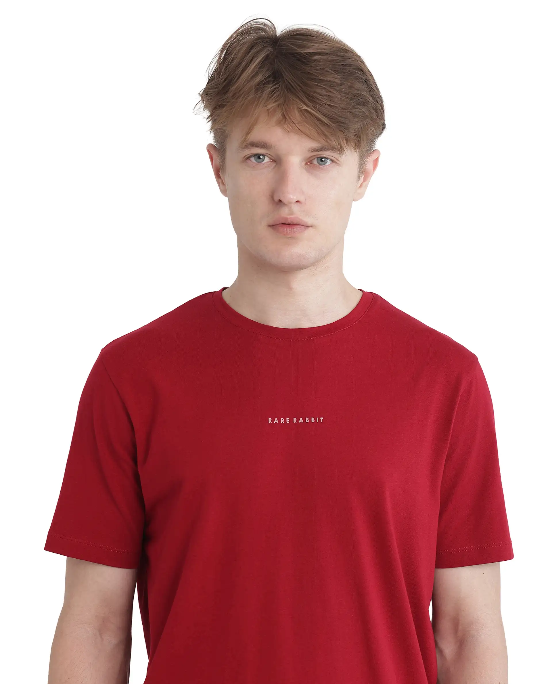 Rare Rabbit Men's Rabbit-Inf Red Cotton Plain Regular Fit Half Sleeve Crew Neck T-Shirt - Image 4