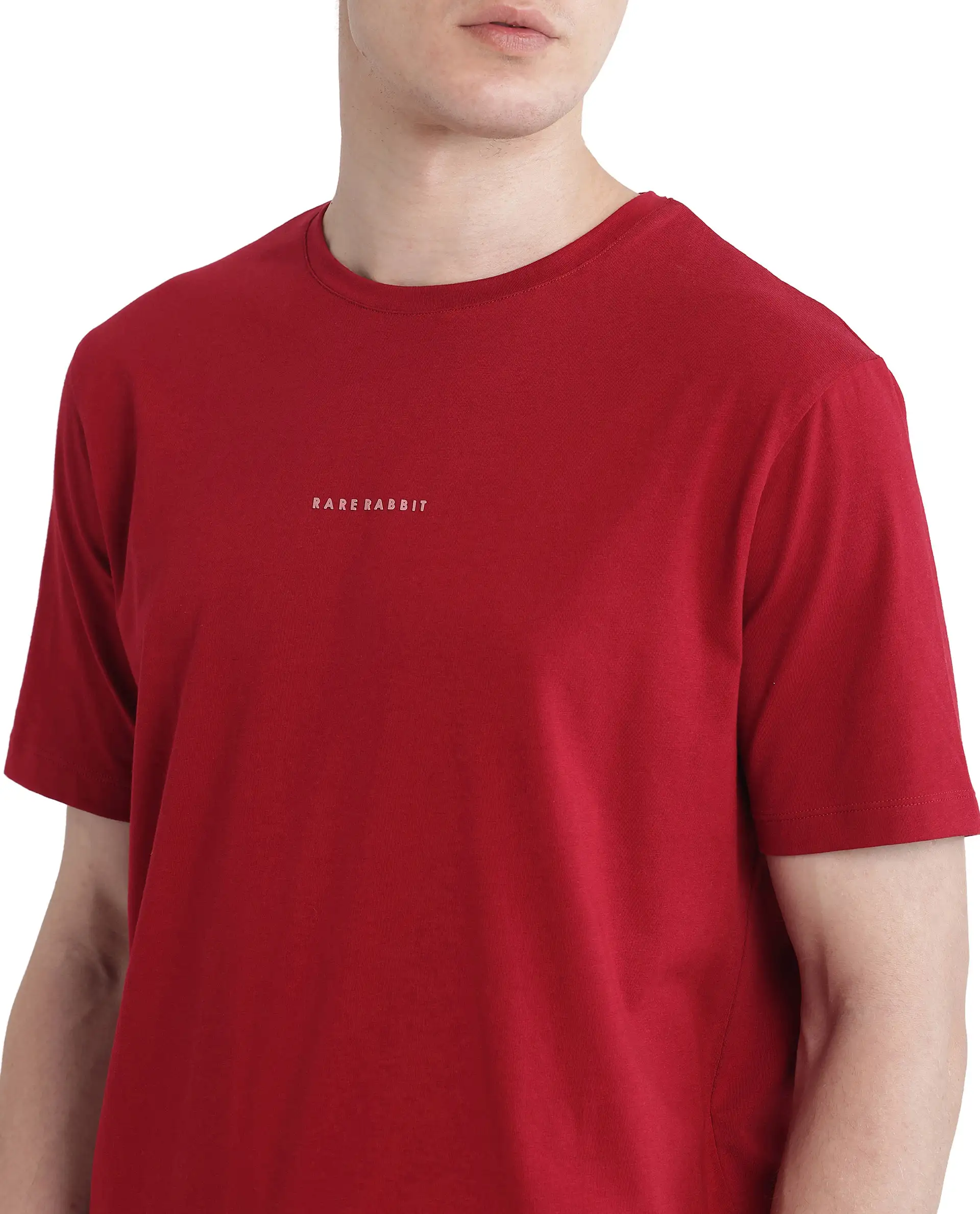 Rare Rabbit Men's Rabbit-Inf Red Cotton Plain Regular Fit Half Sleeve Crew Neck T-Shirt - Image 5