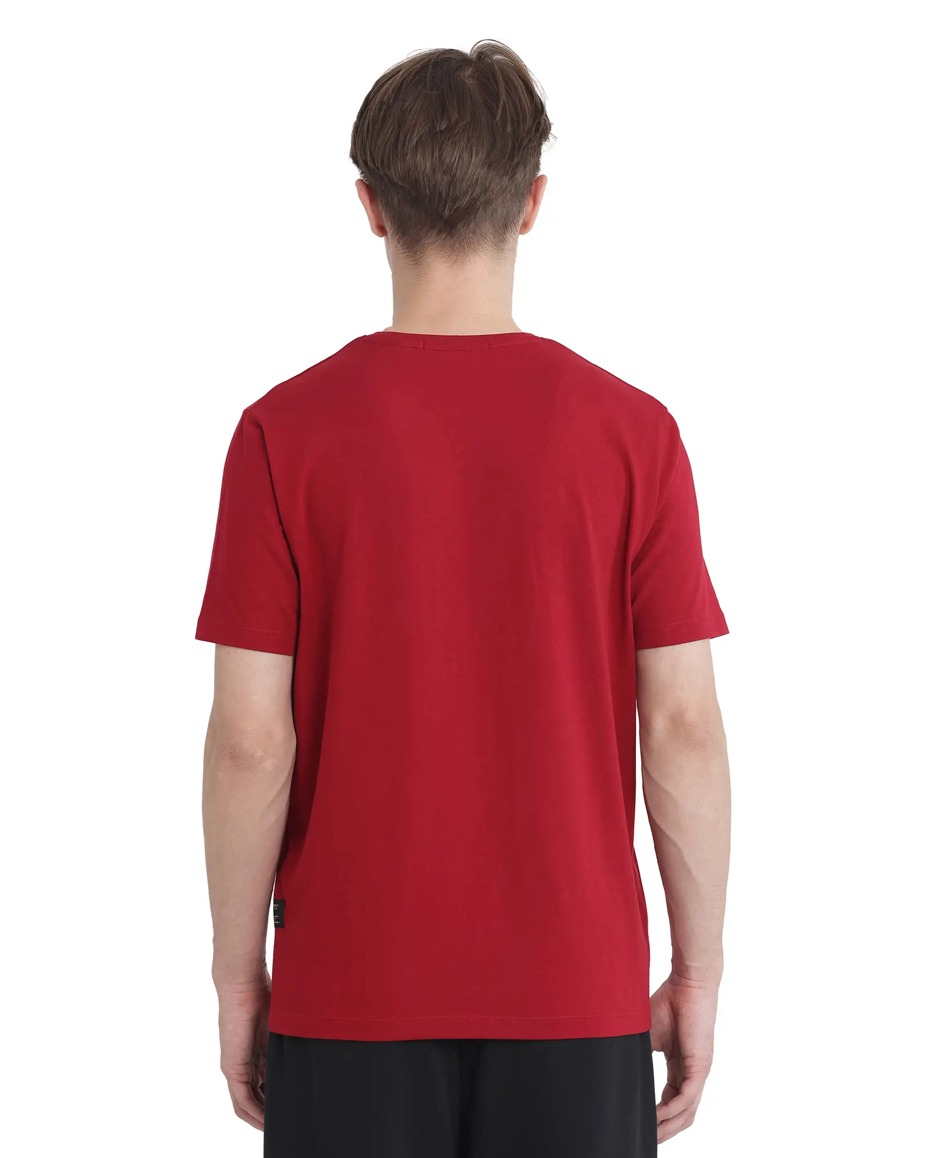 Rare Rabbit Men's Rabbit-Inf Red Cotton Plain Regular Fit Half Sleeve Crew Neck T-Shirt - Image 6
