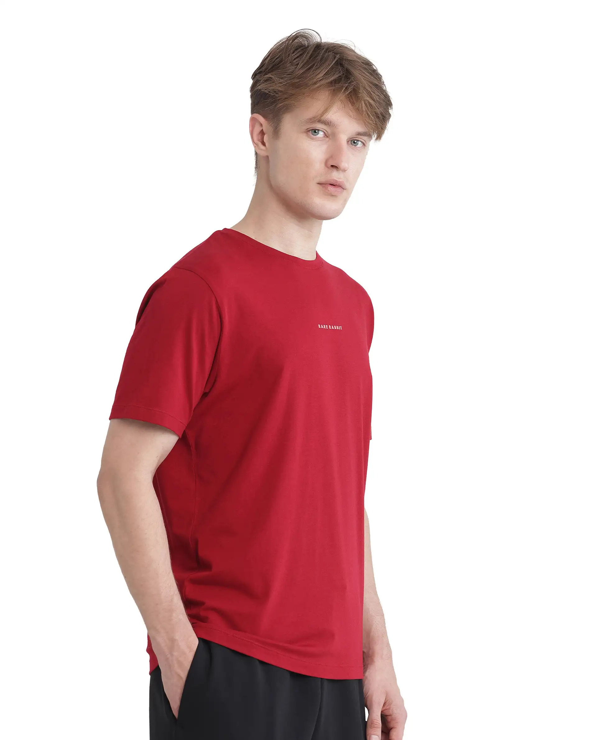 Rare Rabbit Men's Rabbit-Inf Red Cotton Plain Regular Fit Half Sleeve Crew Neck T-Shirt - Image 7