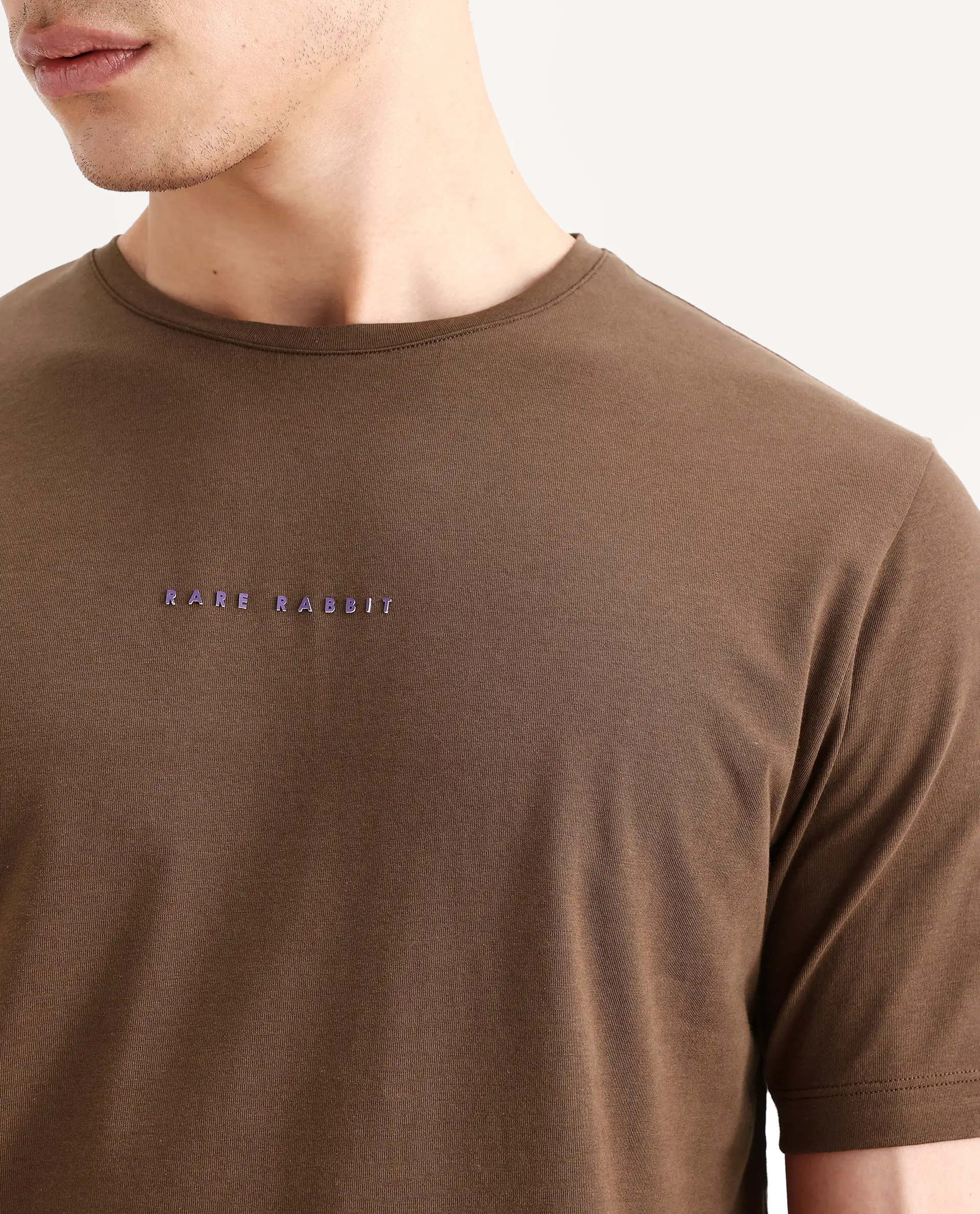 Rare Rabbit Men's Rabbit-S26 Brown Cotton Blend Fabric Half Sleeve Crew Neck Regular Fit Plain T-Shirt - Image 4