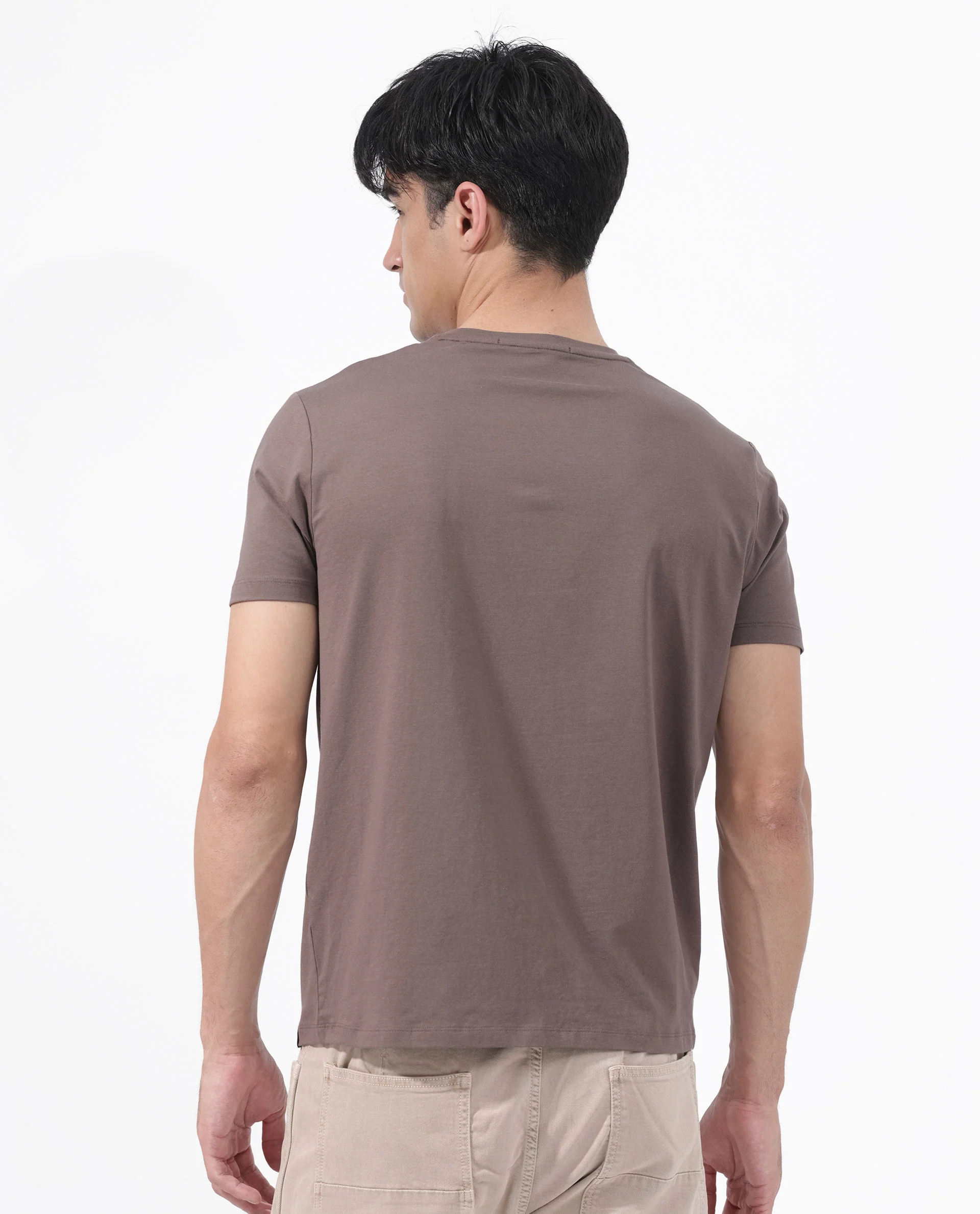 Rare Rabbit Men's Rabbitz Brown Cotton Blend Plain Regular Fit Half Sleeve Crew Neck T-Shirt - Image 7