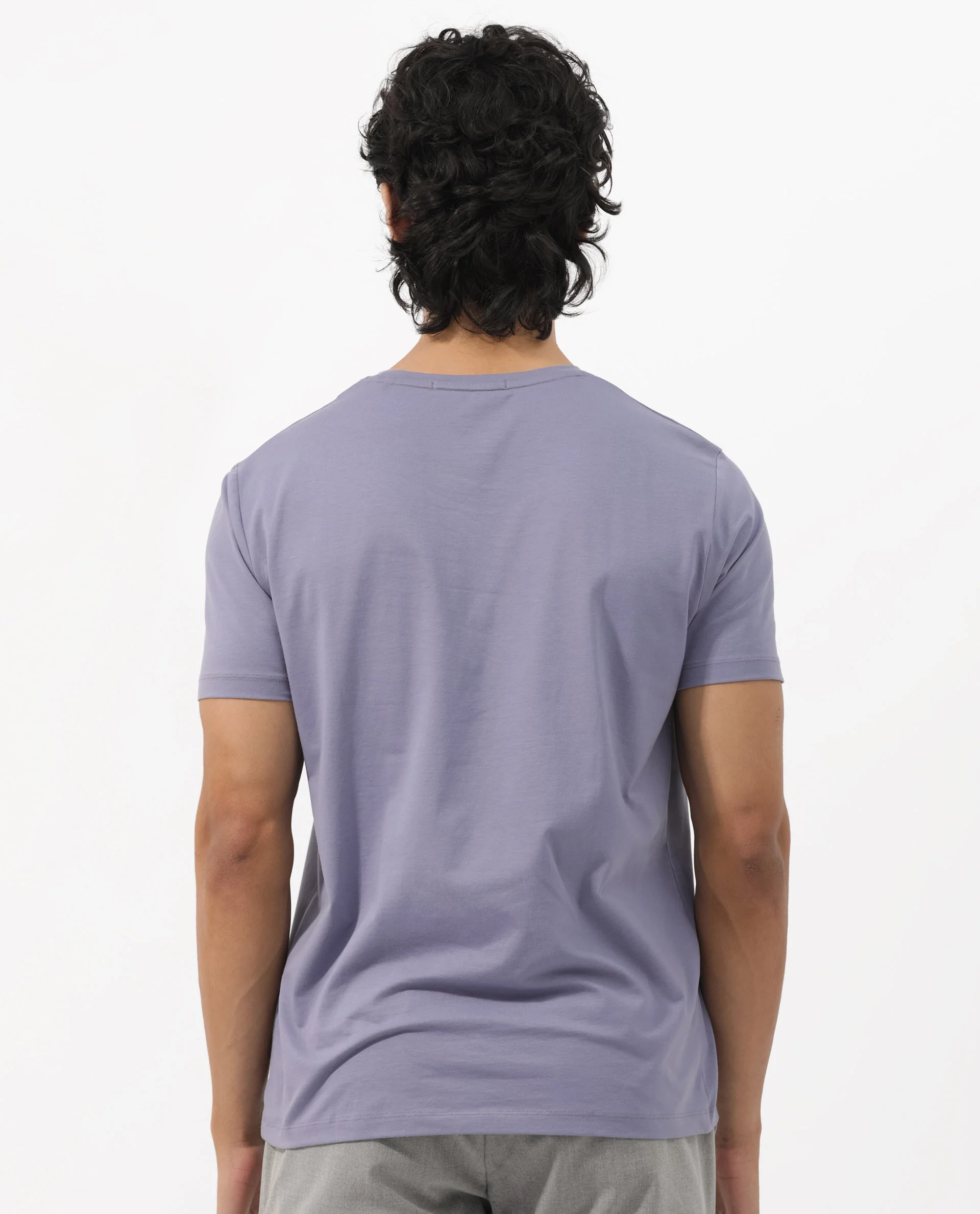 Rare Rabbit Men's Rabbitz Dusky Purple Cotton Blend Plain Regular Fit Half Sleeve Crew Neck T-Shirt - Image 11
