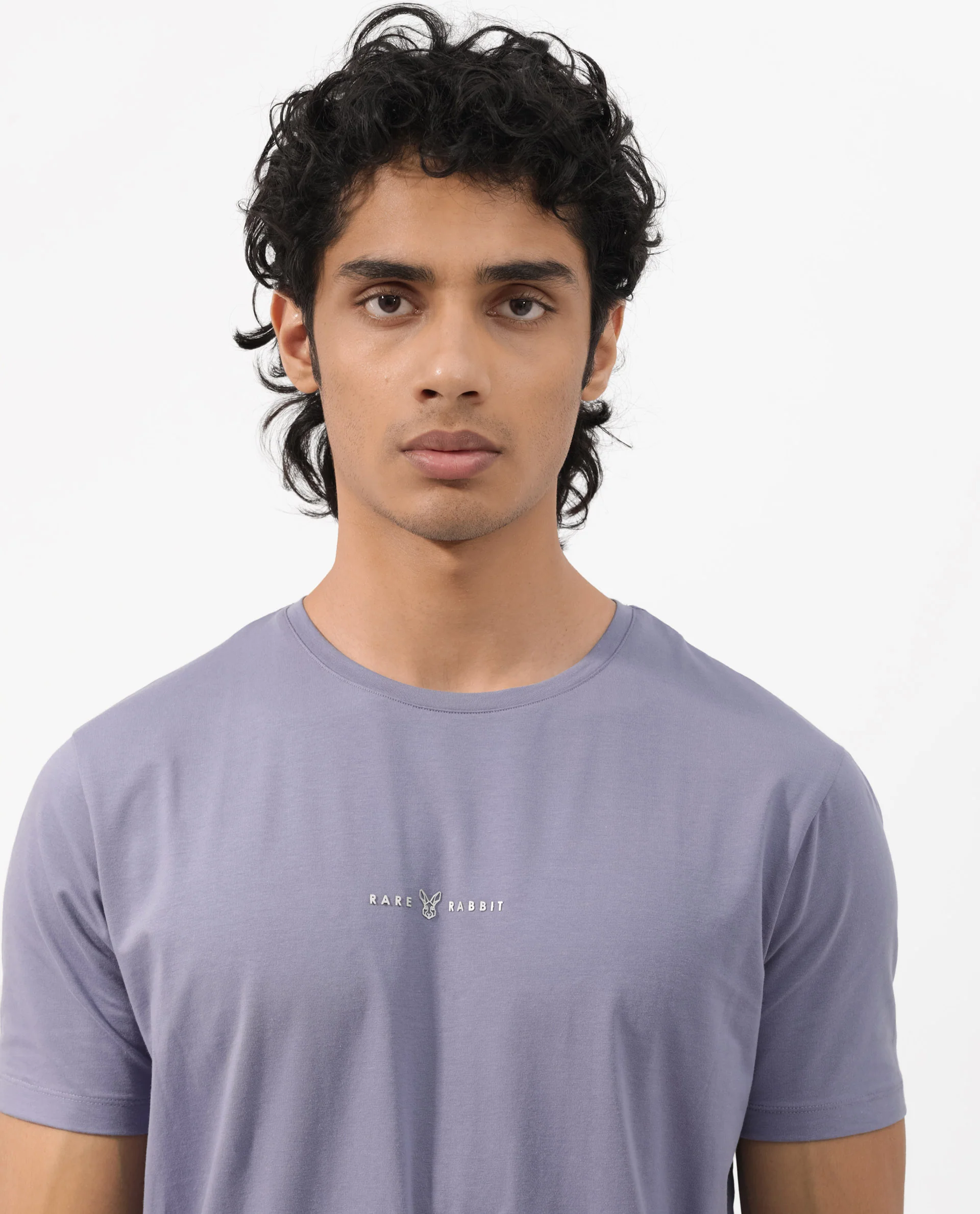Rare Rabbit Men's Rabbitz Dusky Purple Cotton Blend Plain Regular Fit Half Sleeve Crew Neck T-Shirt - Image 2