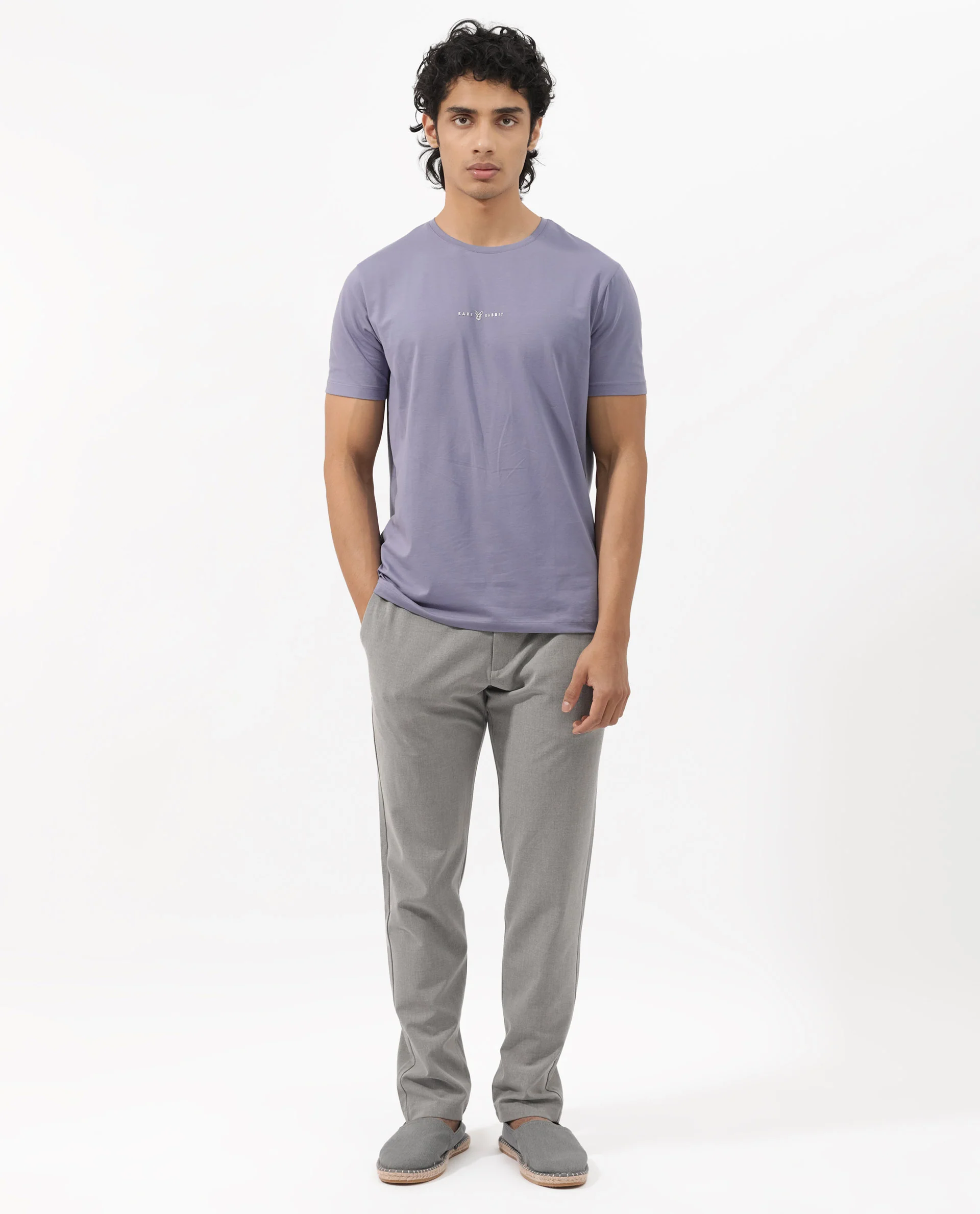 Rare Rabbit Men's Rabbitz Dusky Purple Cotton Blend Plain Regular Fit Half Sleeve Crew Neck T-Shirt - Image 4