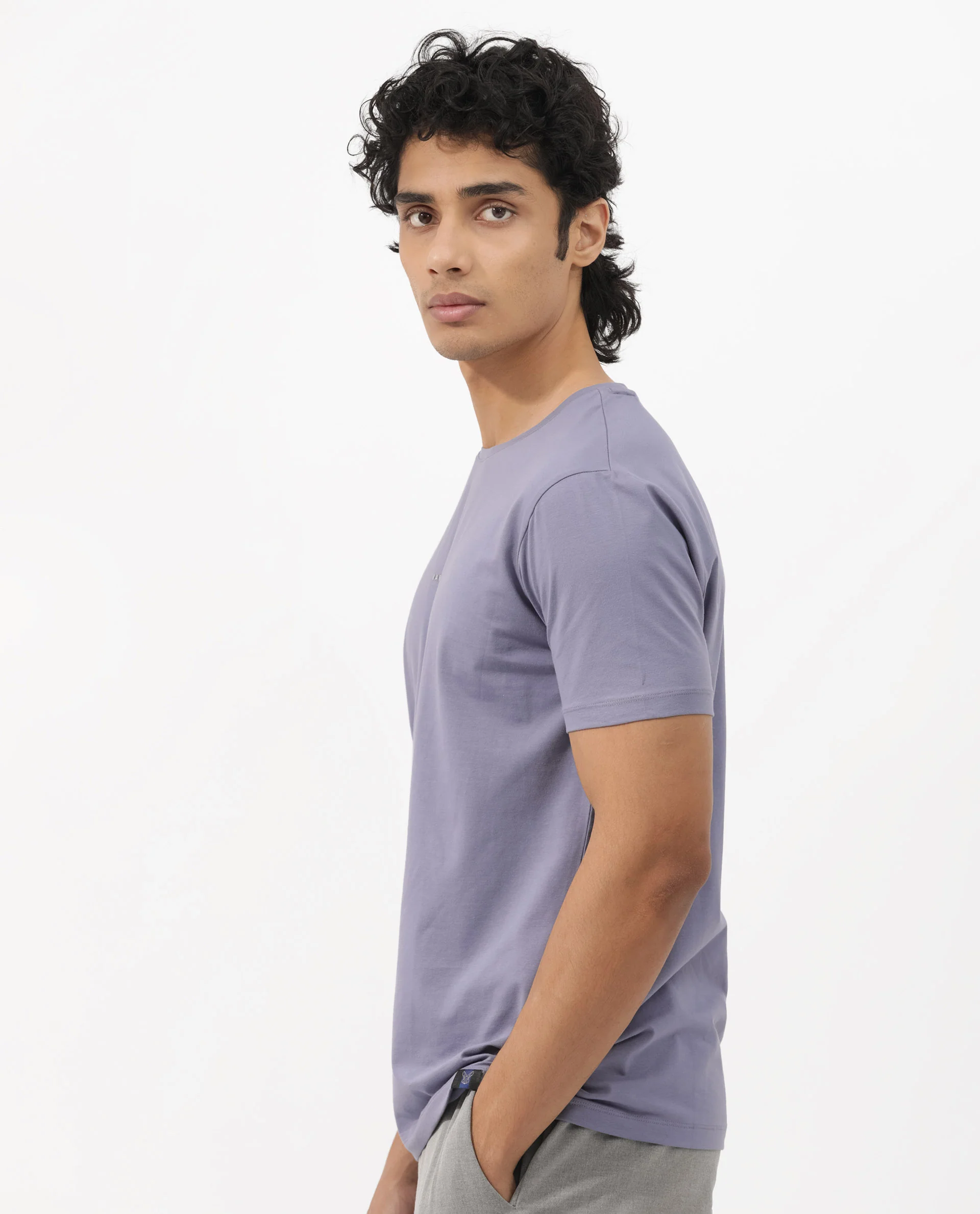 Rare Rabbit Men's Rabbitz Dusky Purple Cotton Blend Plain Regular Fit Half Sleeve Crew Neck T-Shirt - Image 5