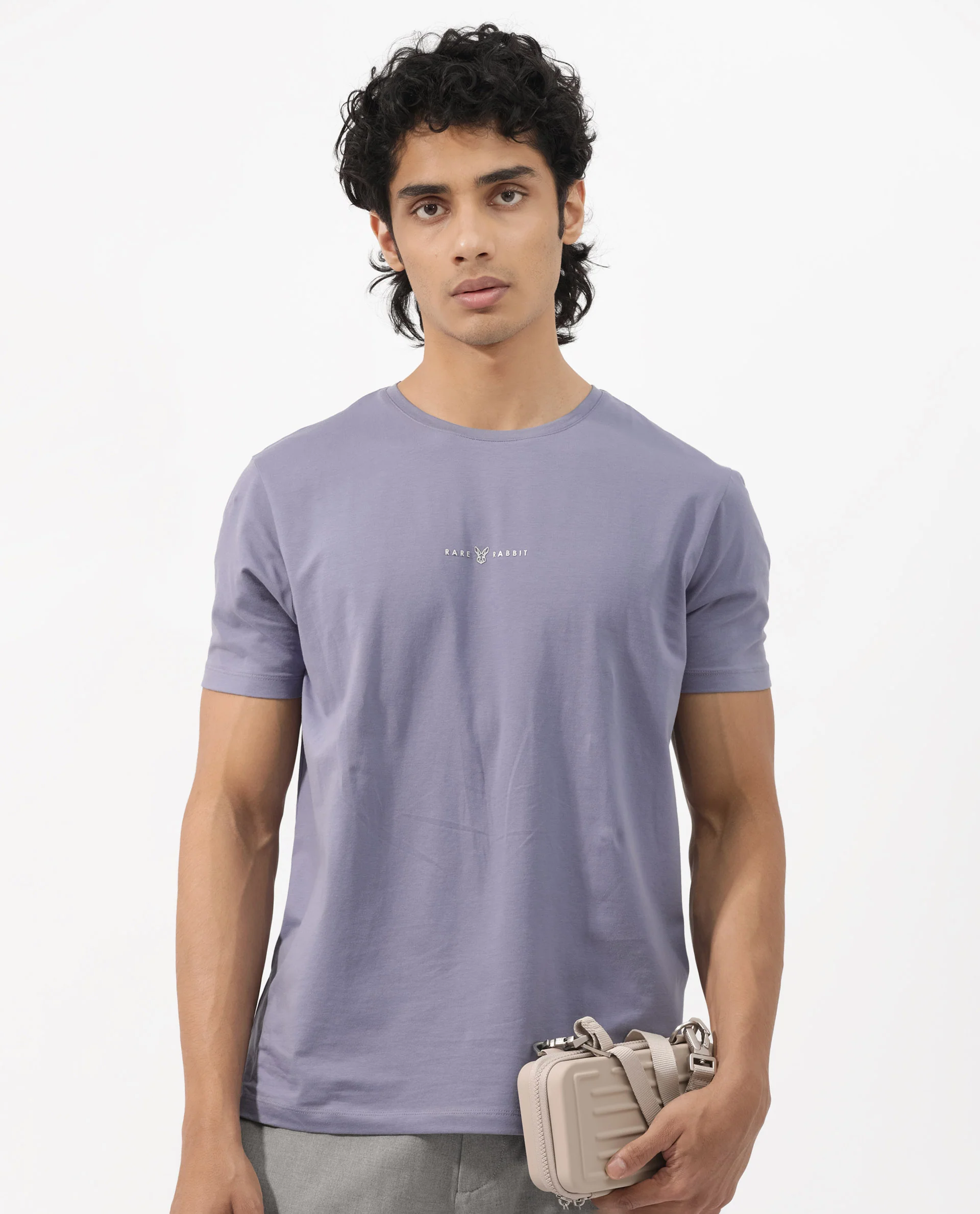 Rare Rabbit Men's Rabbitz Dusky Purple Cotton Blend Plain Regular Fit Half Sleeve Crew Neck T-Shirt - Image 6