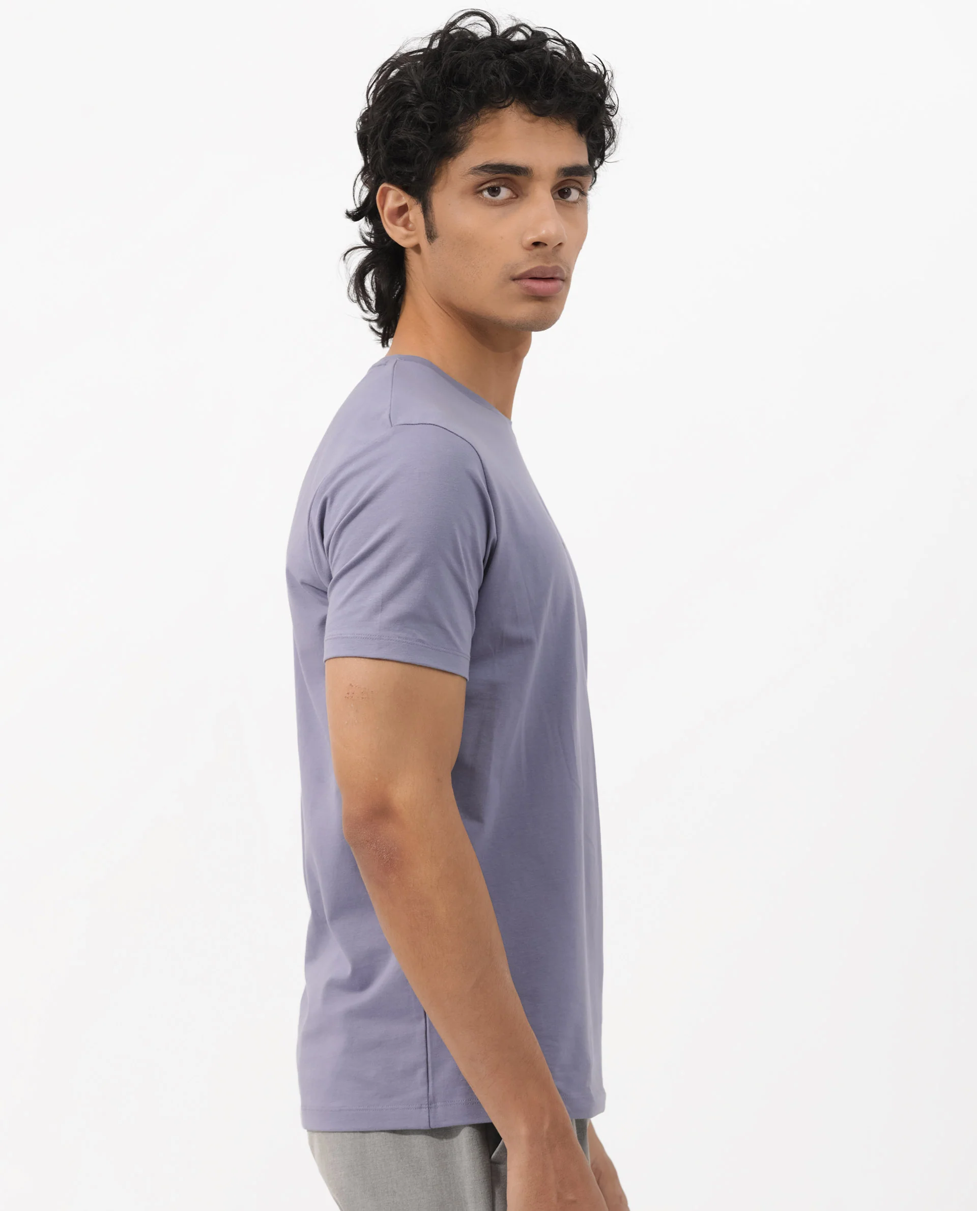 Rare Rabbit Men's Rabbitz Dusky Purple Cotton Blend Plain Regular Fit Half Sleeve Crew Neck T-Shirt - Image 8