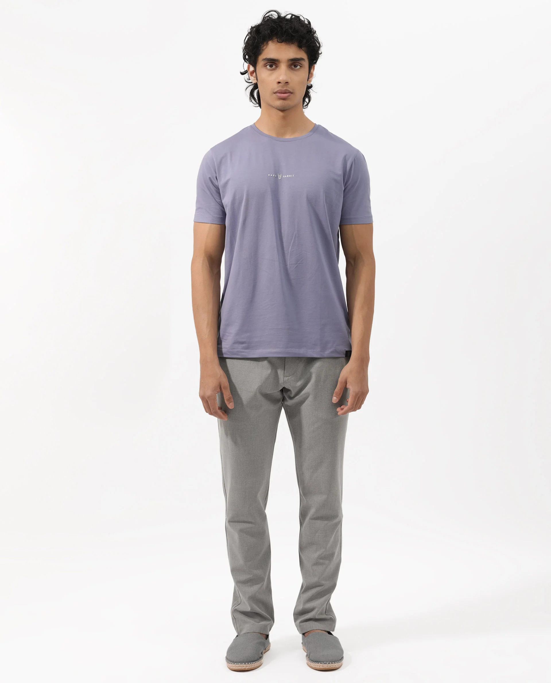Rare Rabbit Men's Rabbitz Dusky Purple Cotton Blend Plain Regular Fit Half Sleeve Crew Neck T-Shirt - Image 9