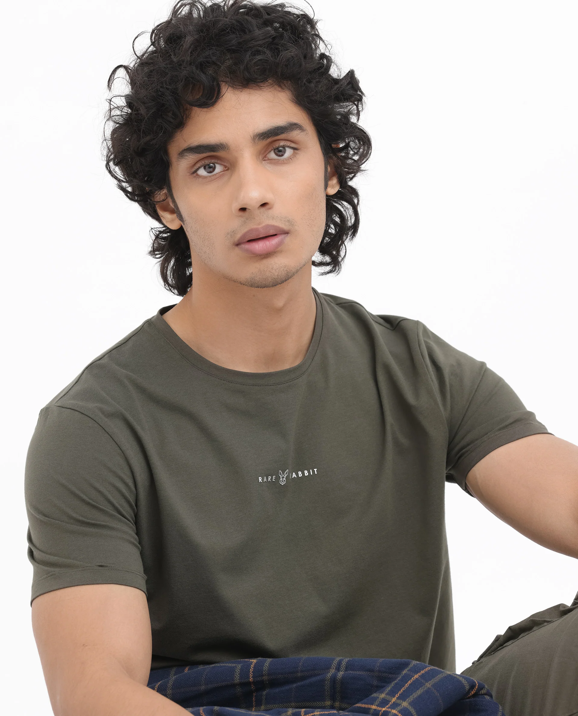 Rare Rabbit Men's Rabbitz Olive Cotton Blend Graphic Print Regular Fit Half Sleeve Crew Neck T-Shirt - Image 4