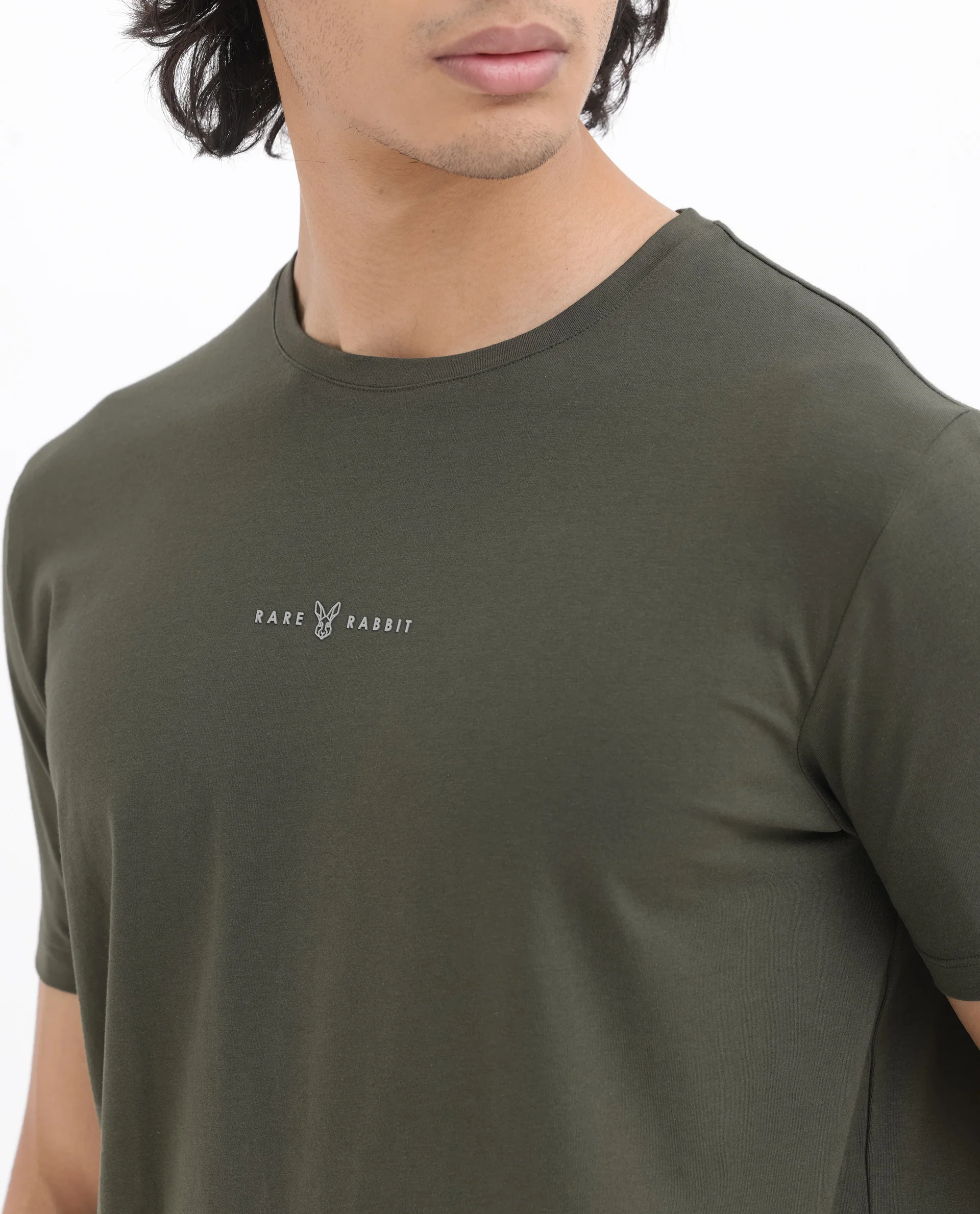 Rare Rabbit Men's Rabbitz Olive Cotton Blend Graphic Print Regular Fit Half Sleeve Crew Neck T-Shirt - Image 5