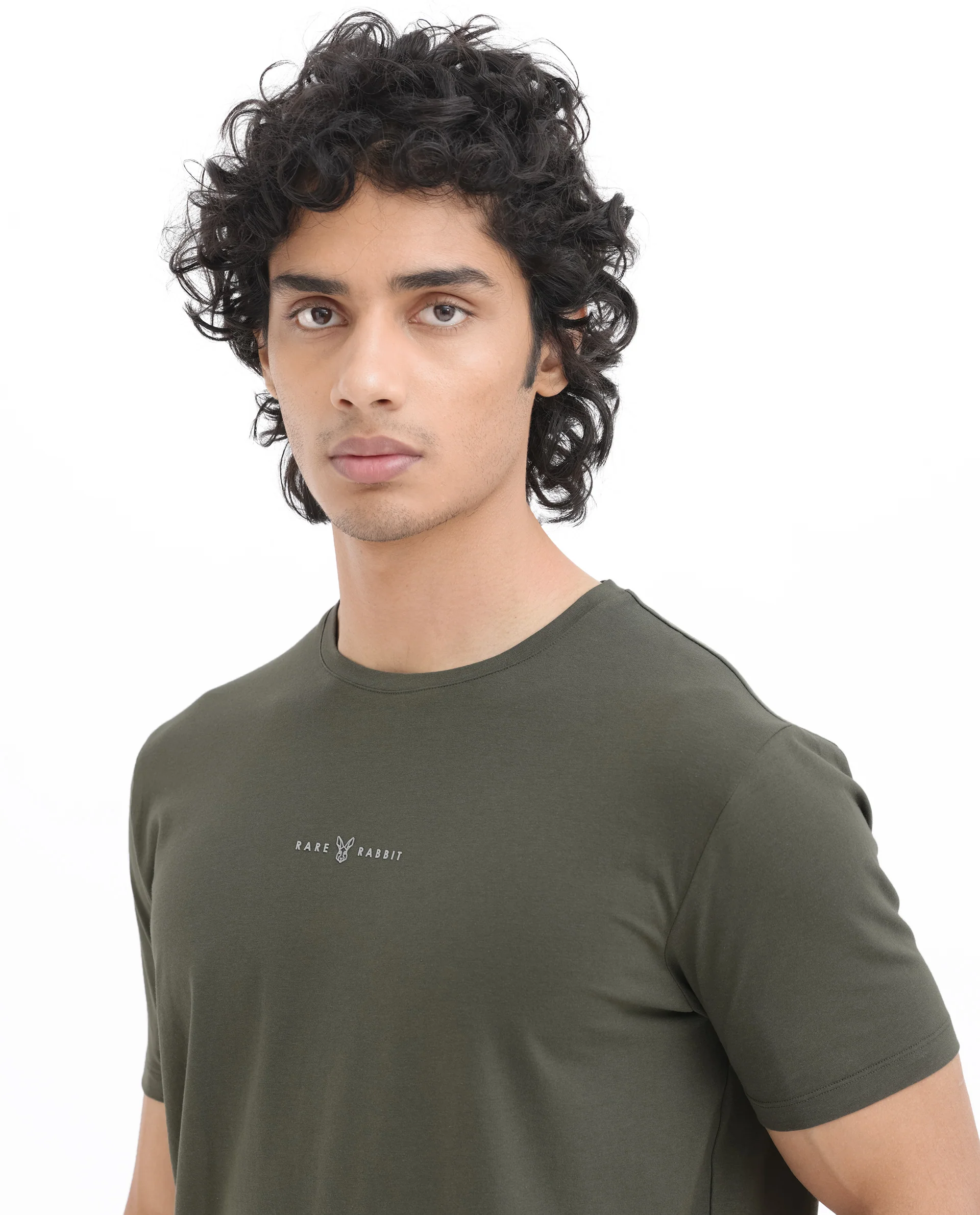 Rare Rabbit Men's Rabbitz Olive Cotton Blend Graphic Print Regular Fit Half Sleeve Crew Neck T-Shirt - Image 6