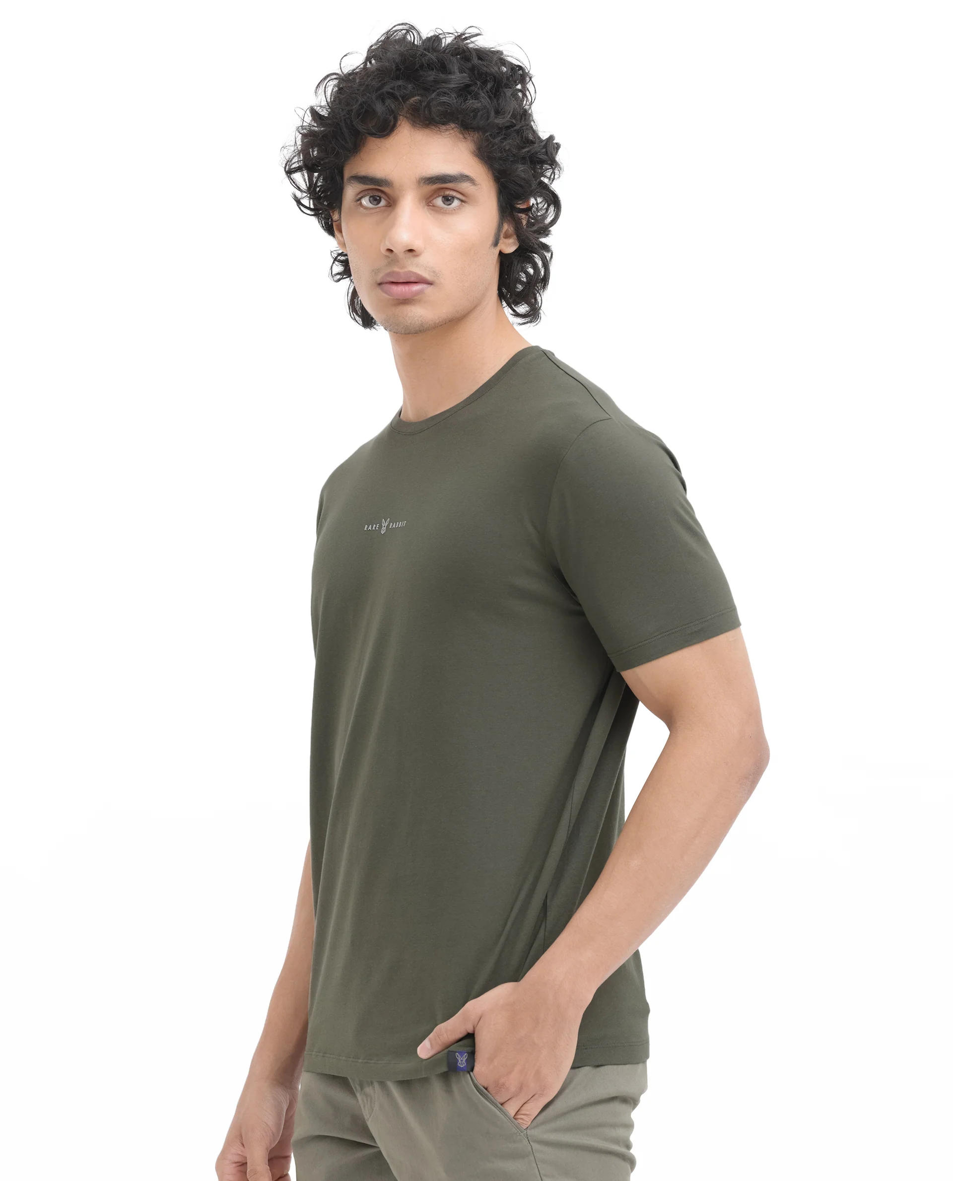 Rare Rabbit Men's Rabbitz Olive Cotton Blend Graphic Print Regular Fit Half Sleeve Crew Neck T-Shirt - Image 7