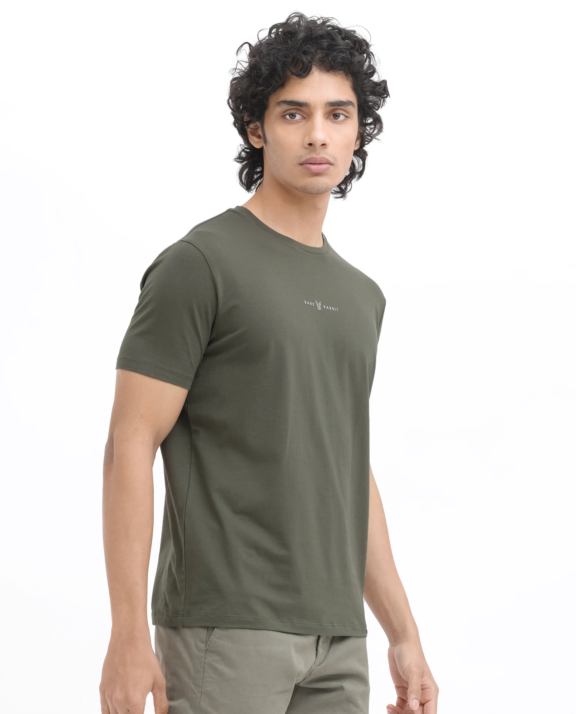 Rare Rabbit Men's Rabbitz Olive Cotton Blend Graphic Print Regular Fit Half Sleeve Crew Neck T-Shirt - Image 8
