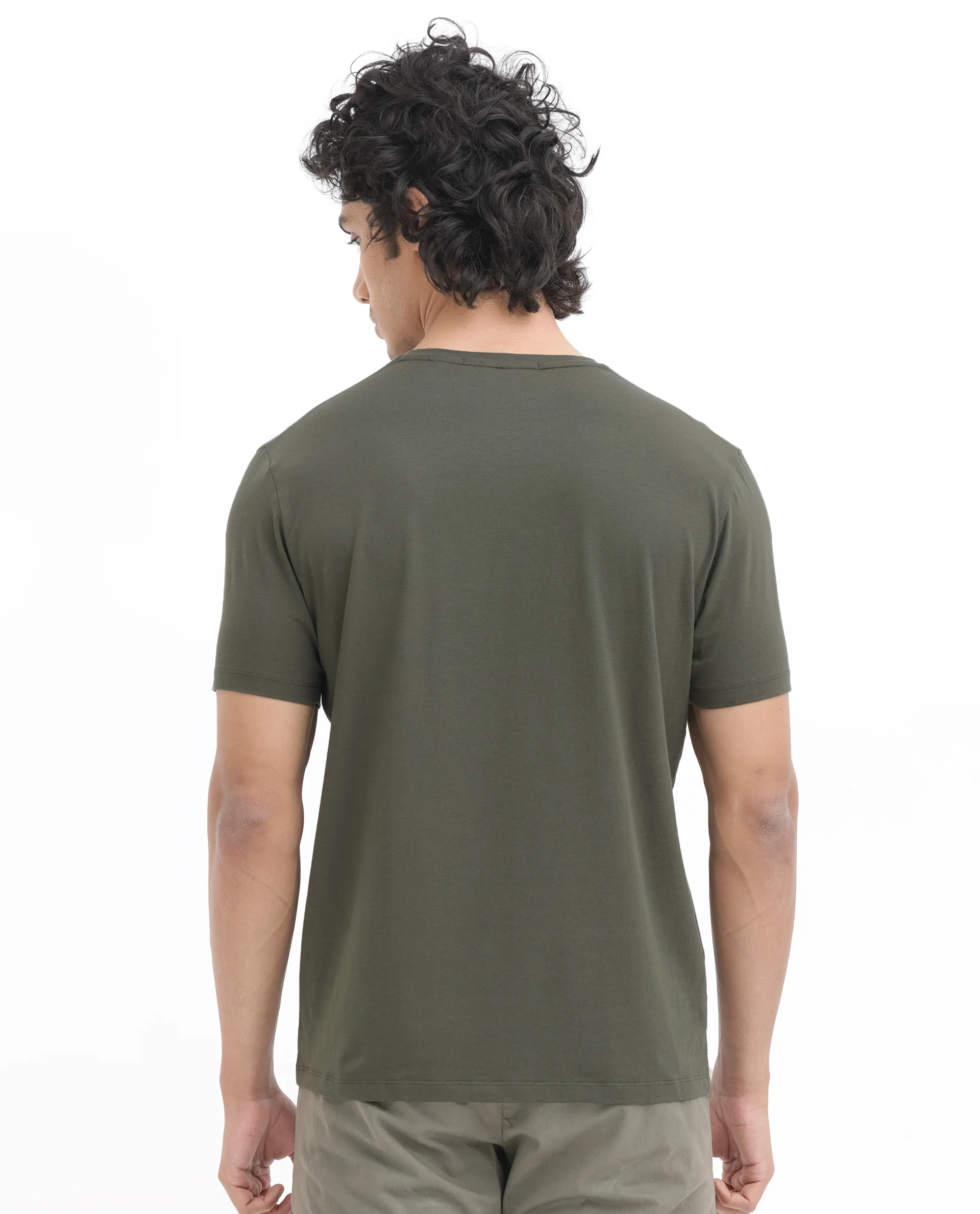 Rare Rabbit Men's Rabbitz Olive Cotton Blend Graphic Print Regular Fit Half Sleeve Crew Neck T-Shirt - Image 9