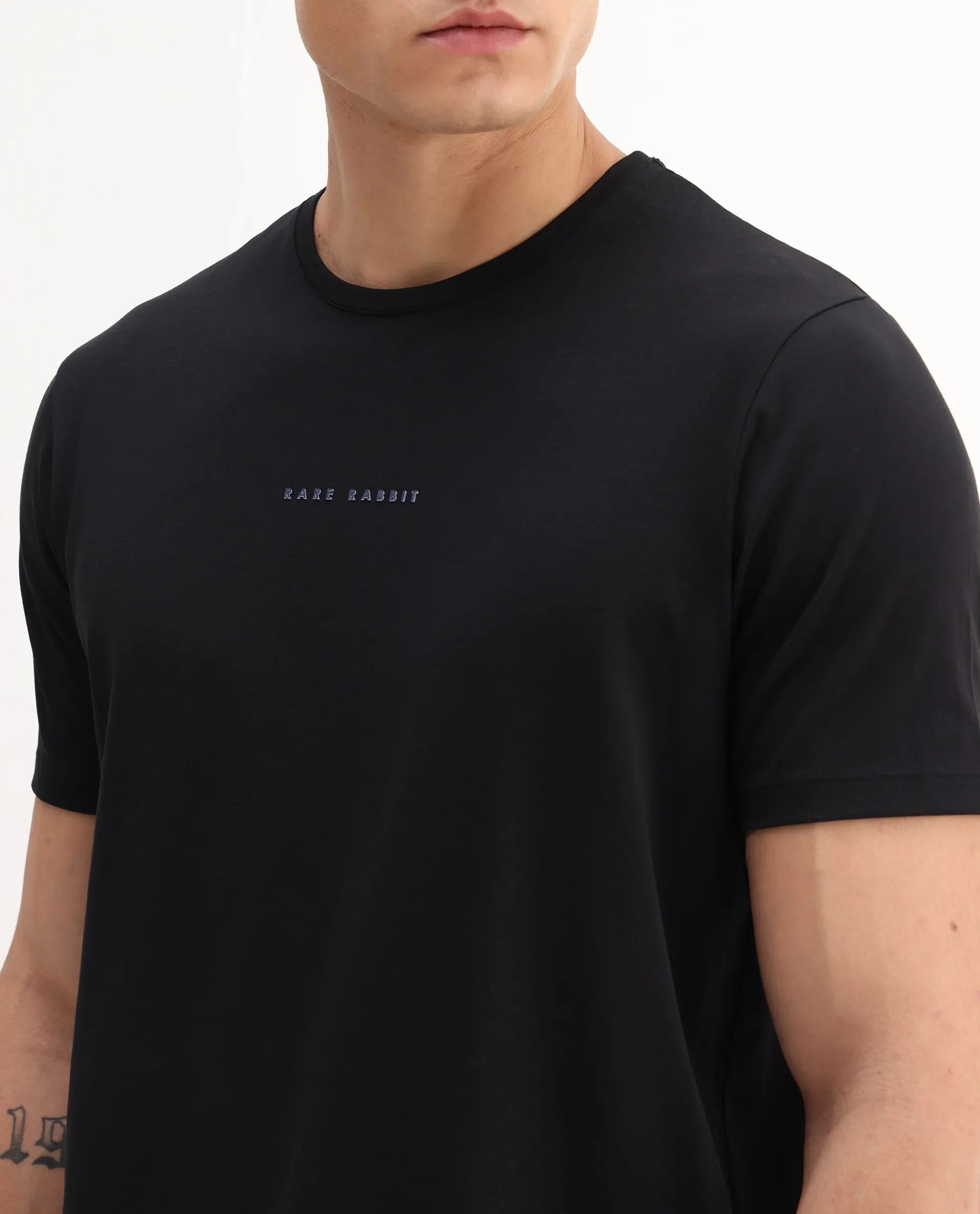 Rare Rabbit Men's Rabbit-25 Black Cotton Blend Graphic Print Regular Fit Half Sleeve Crew Neck T-Shirt - Image 3