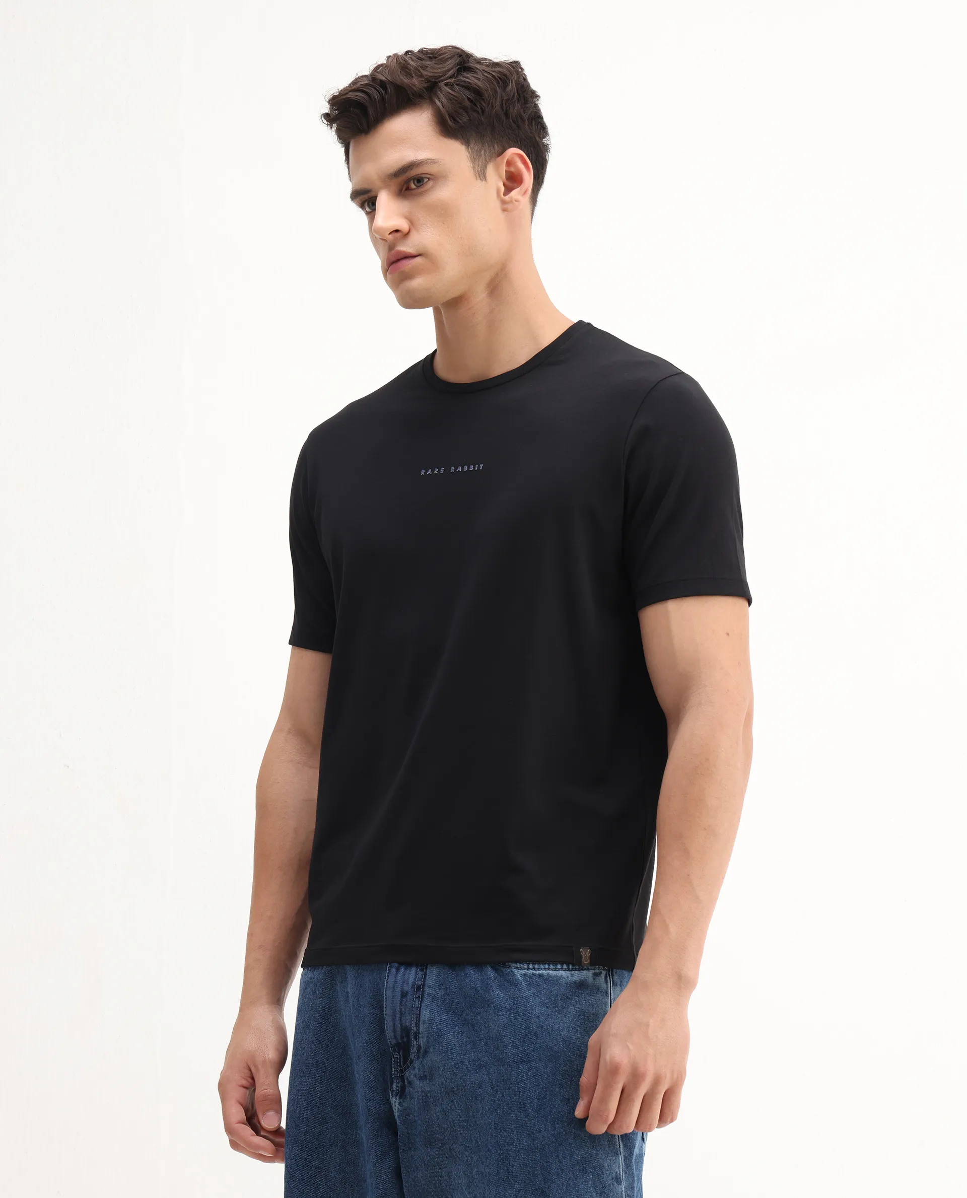 Rare Rabbit Men's Rabbit-25 Black Cotton Blend Graphic Print Regular Fit Half Sleeve Crew Neck T-Shirt - Image 4