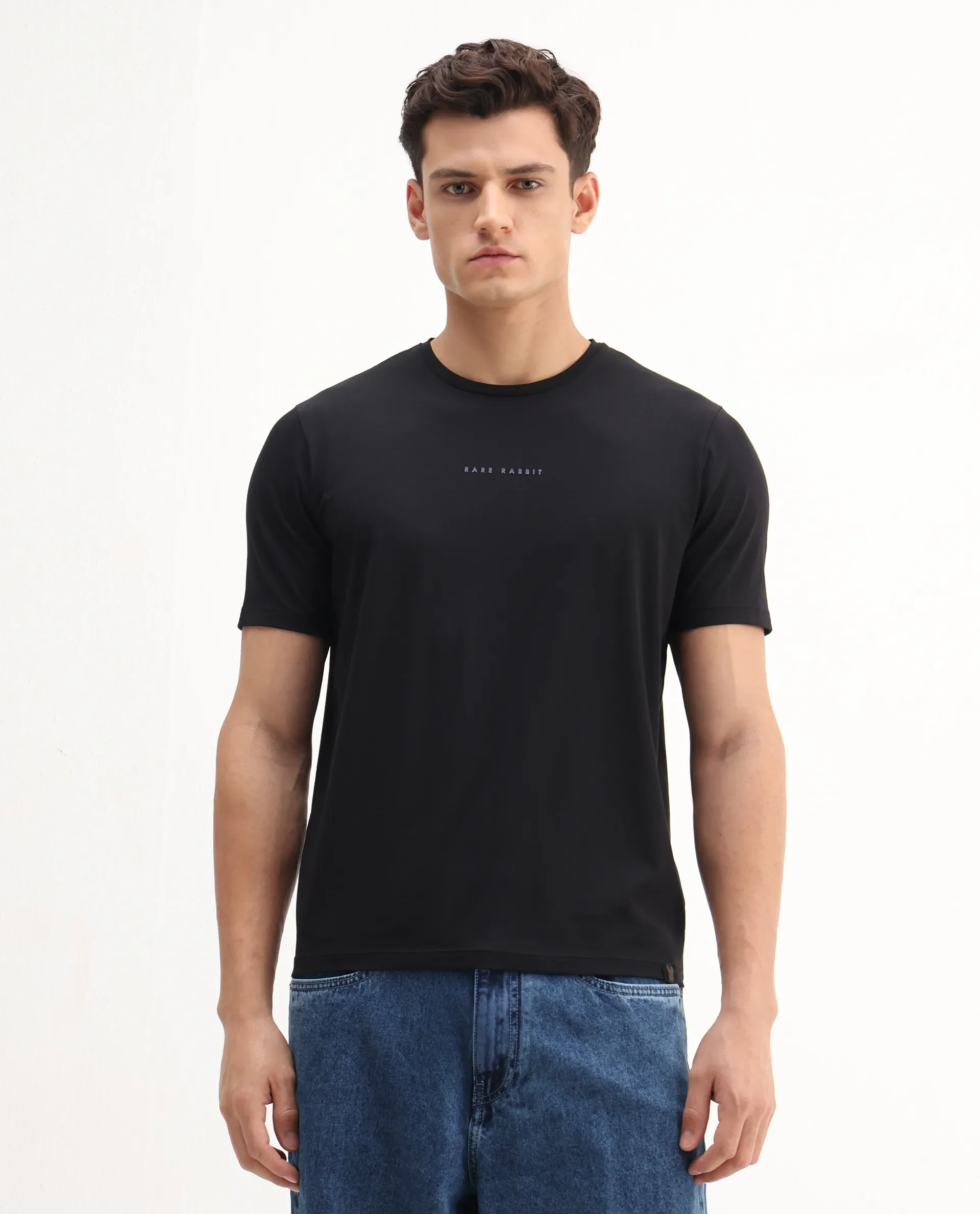 Rare Rabbit Men's Rabbit-25 Black Cotton Blend Graphic Print Regular Fit Half Sleeve Crew Neck T-Shirt - Image 5