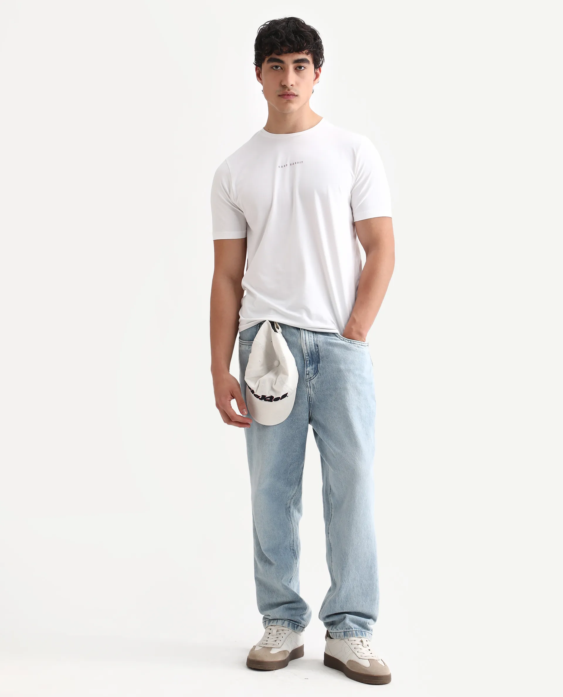 Rare Rabbit Men's Rabbit-25 White Cotton Blend Graphic Print Regular Fit Half Sleeve Crew Neck T-Shirt - Image 2