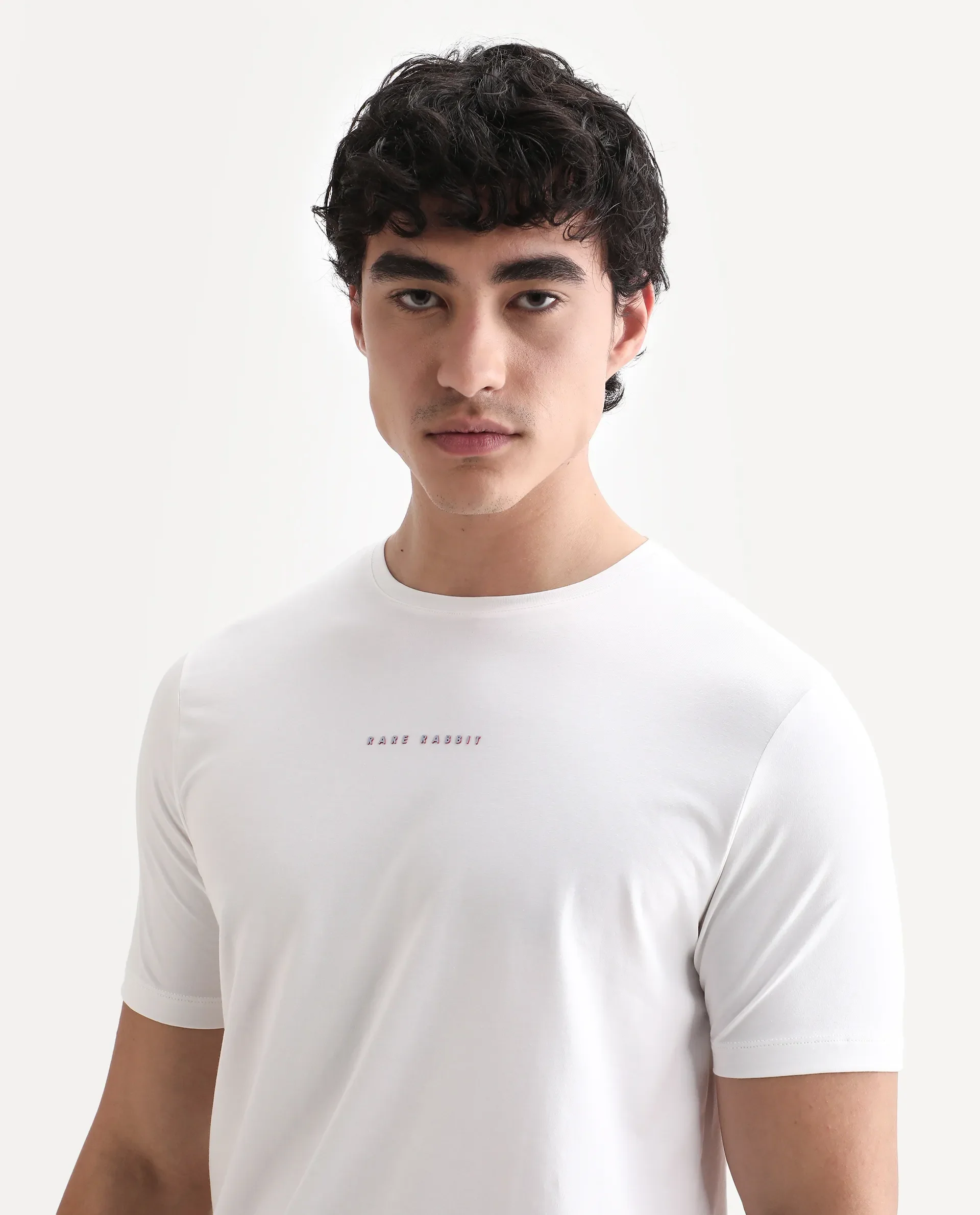 Rare Rabbit Men's Rabbit-25 White Cotton Blend Graphic Print Regular Fit Half Sleeve Crew Neck T-Shirt - Image 3