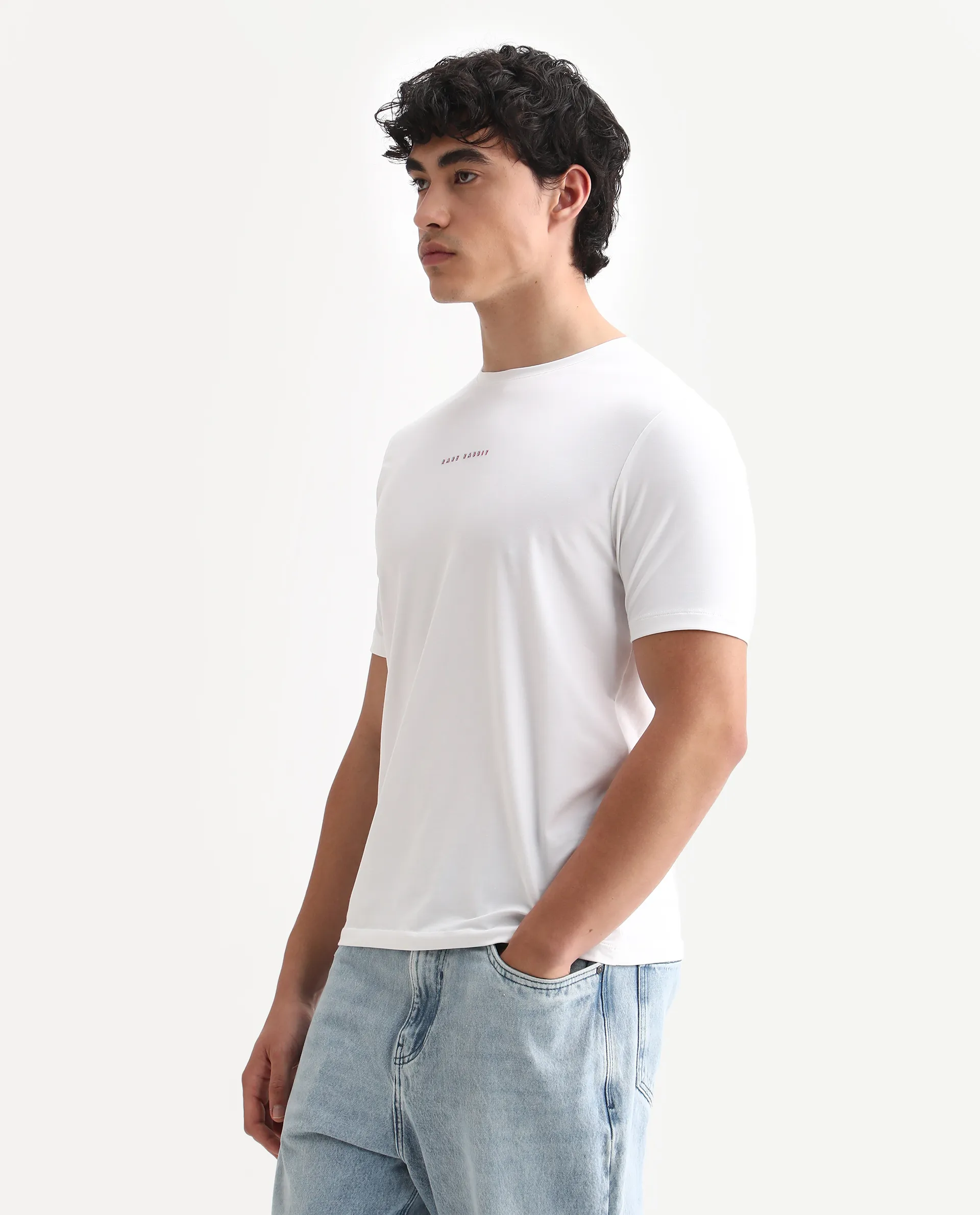Rare Rabbit Men's Rabbit-25 White Cotton Blend Graphic Print Regular Fit Half Sleeve Crew Neck T-Shirt - Image 5