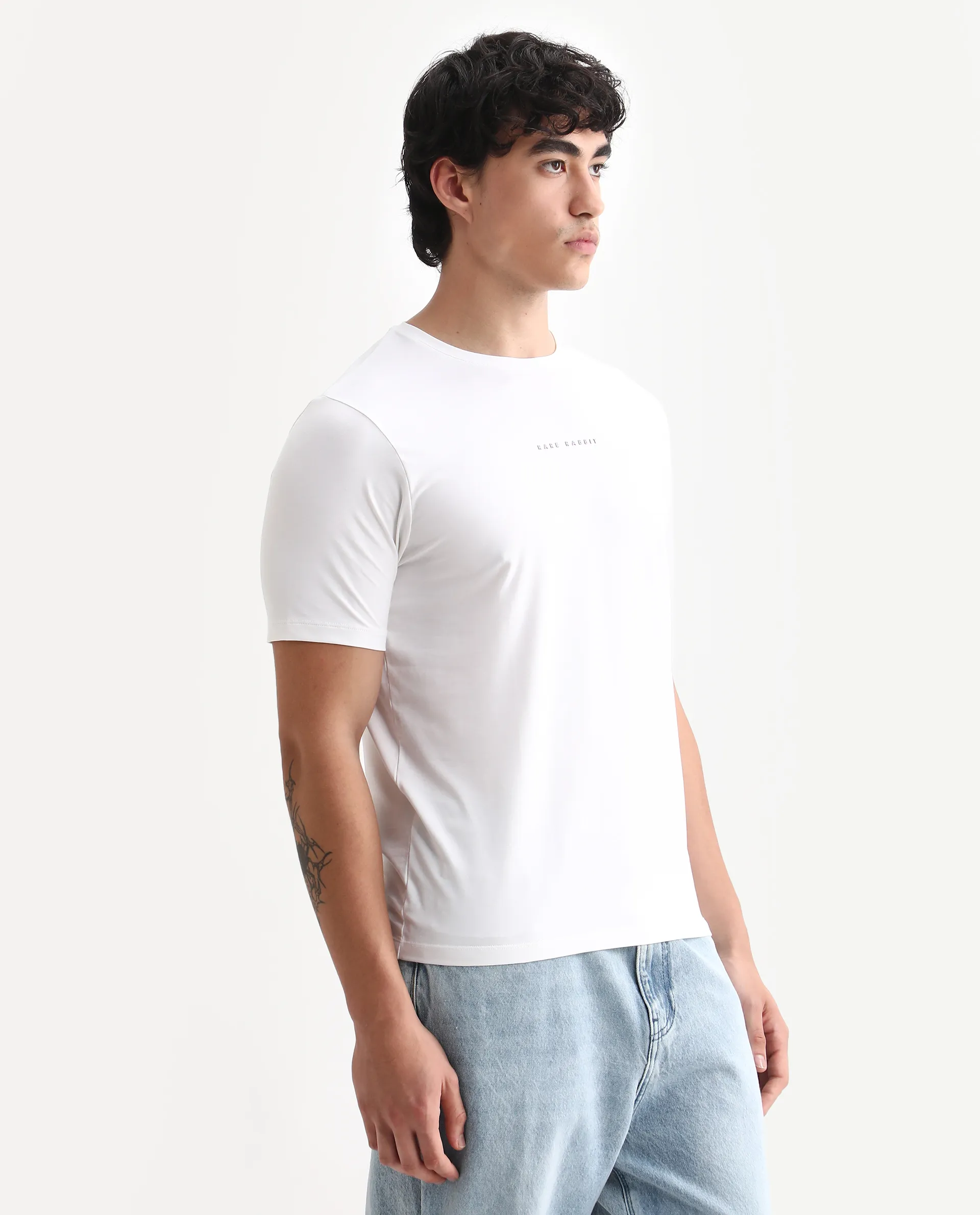 Rare Rabbit Men's Rabbit-25 White Cotton Blend Graphic Print Regular Fit Half Sleeve Crew Neck T-Shirt - Image 6