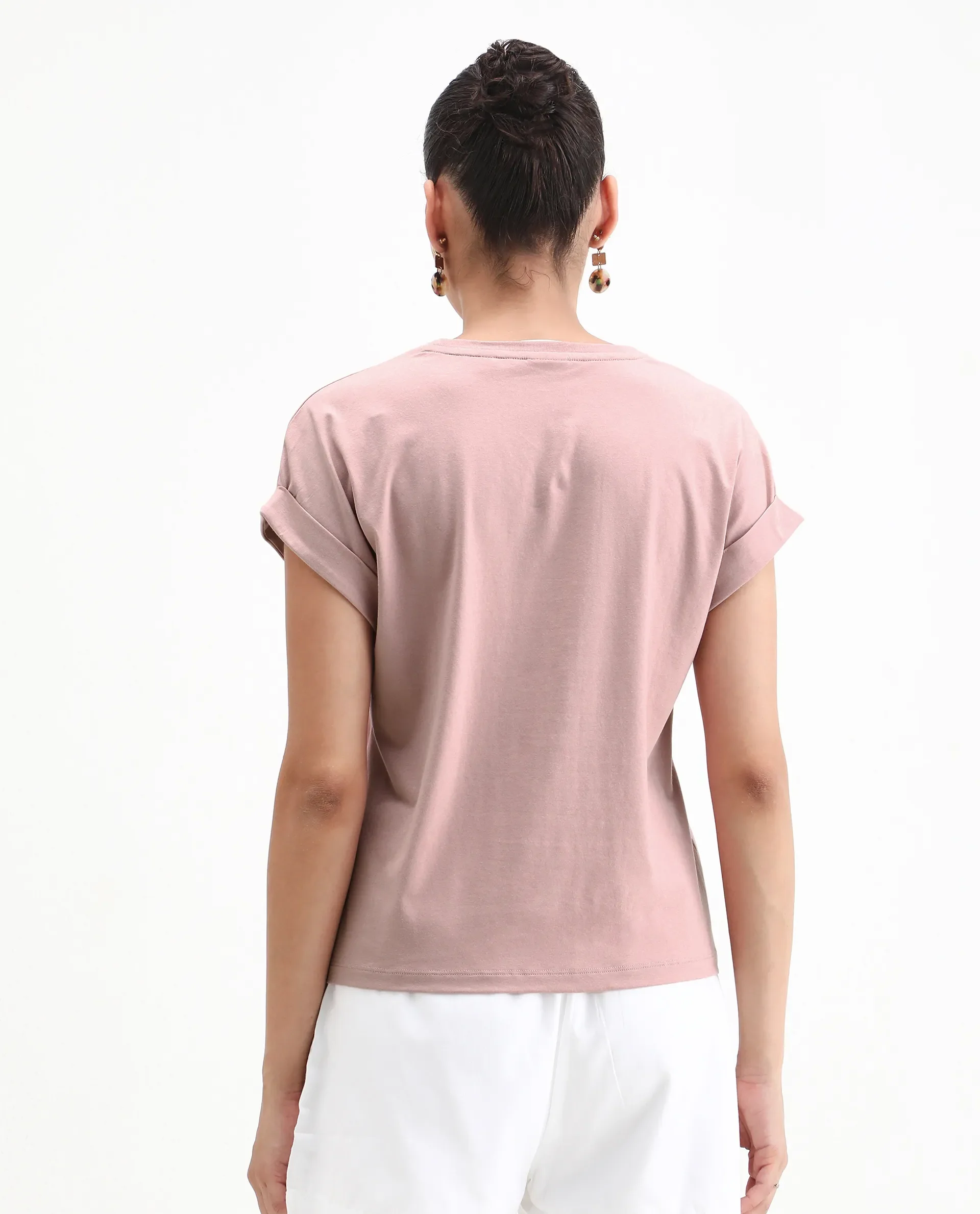 Rareism Women's Rabe Light Pink Cotton Blend Crew Neck Relaxed Fit T-Shirt - Image 7