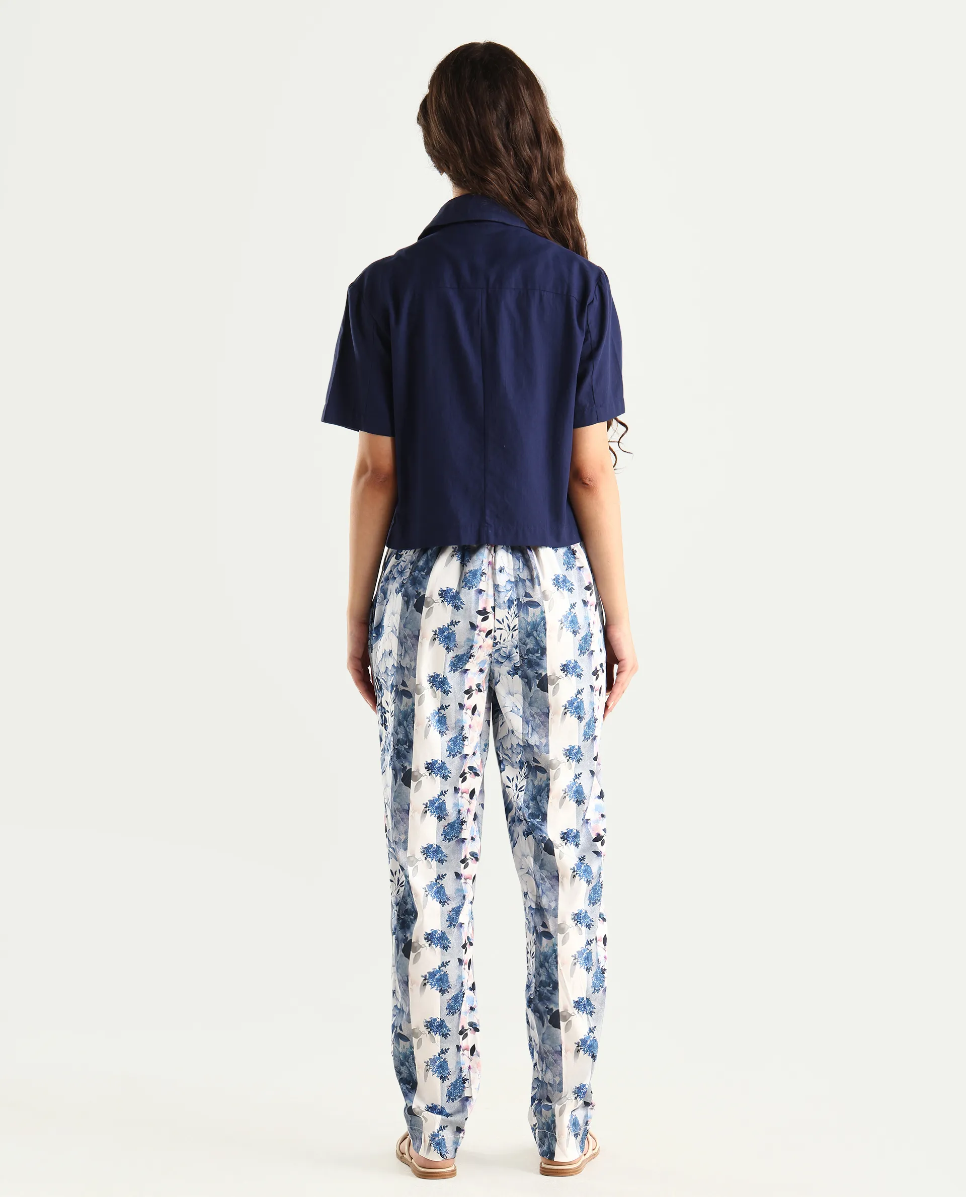 Rareism Women's Rabella Blue Polyester Floral Print Ankle Length Tailored Trouser - Image 7