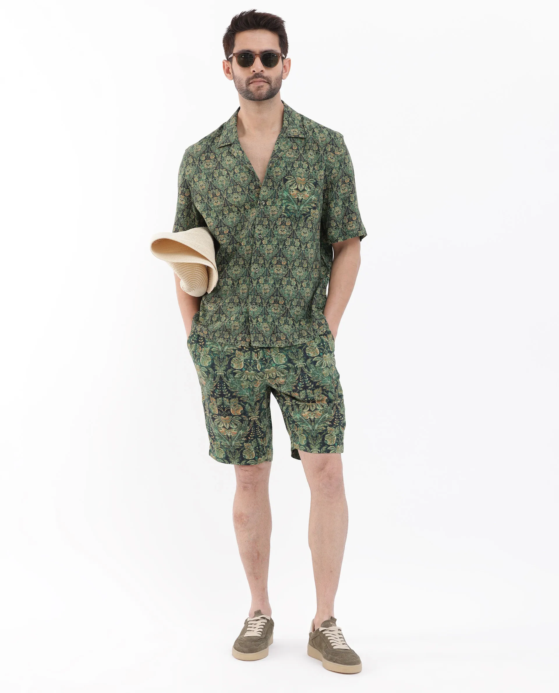 Rare Rabbit Men's Rabenn Dark Green Viscose Tropical Print Boxy Fit Half Sleeve Cuban Collar Shirt - Image 2