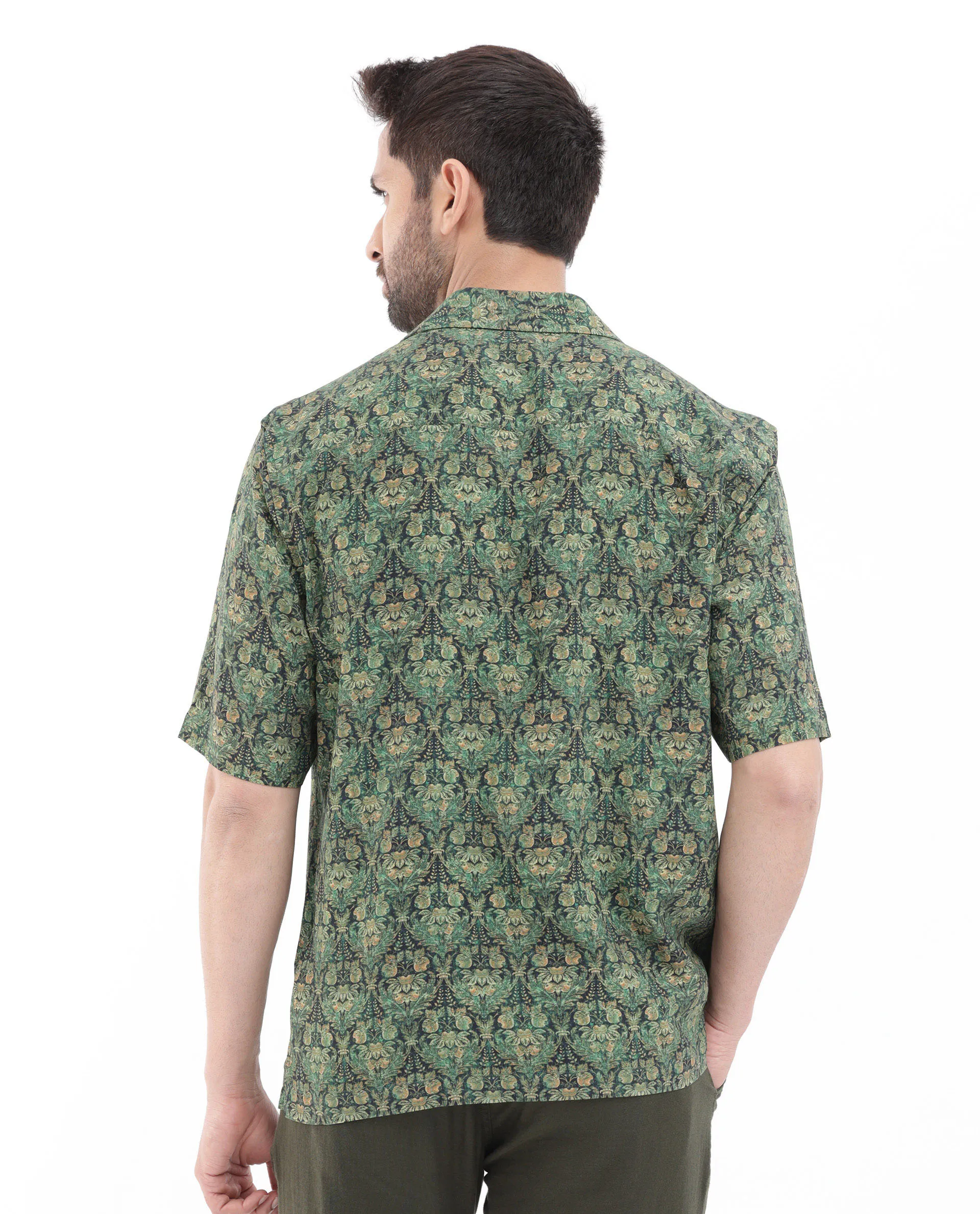Rare Rabbit Men's Rabenn Dark Green Viscose Tropical Print Boxy Fit Half Sleeve Cuban Collar Shirt - Image 7