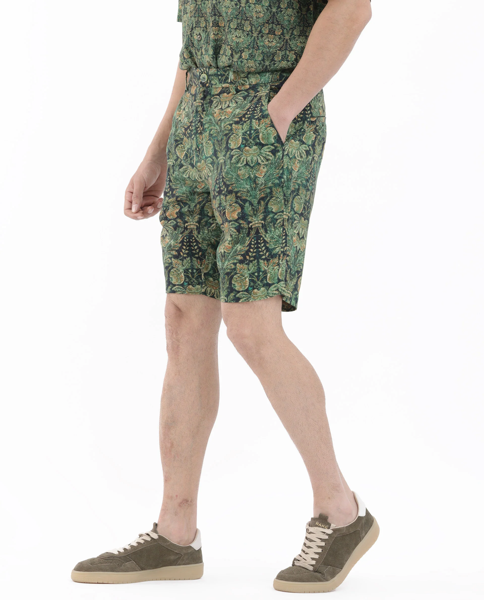 Rare Rabbit Men's Rabeno Dark Green Cotton Tropical Print Relaxed Fit Shorts - Image 9