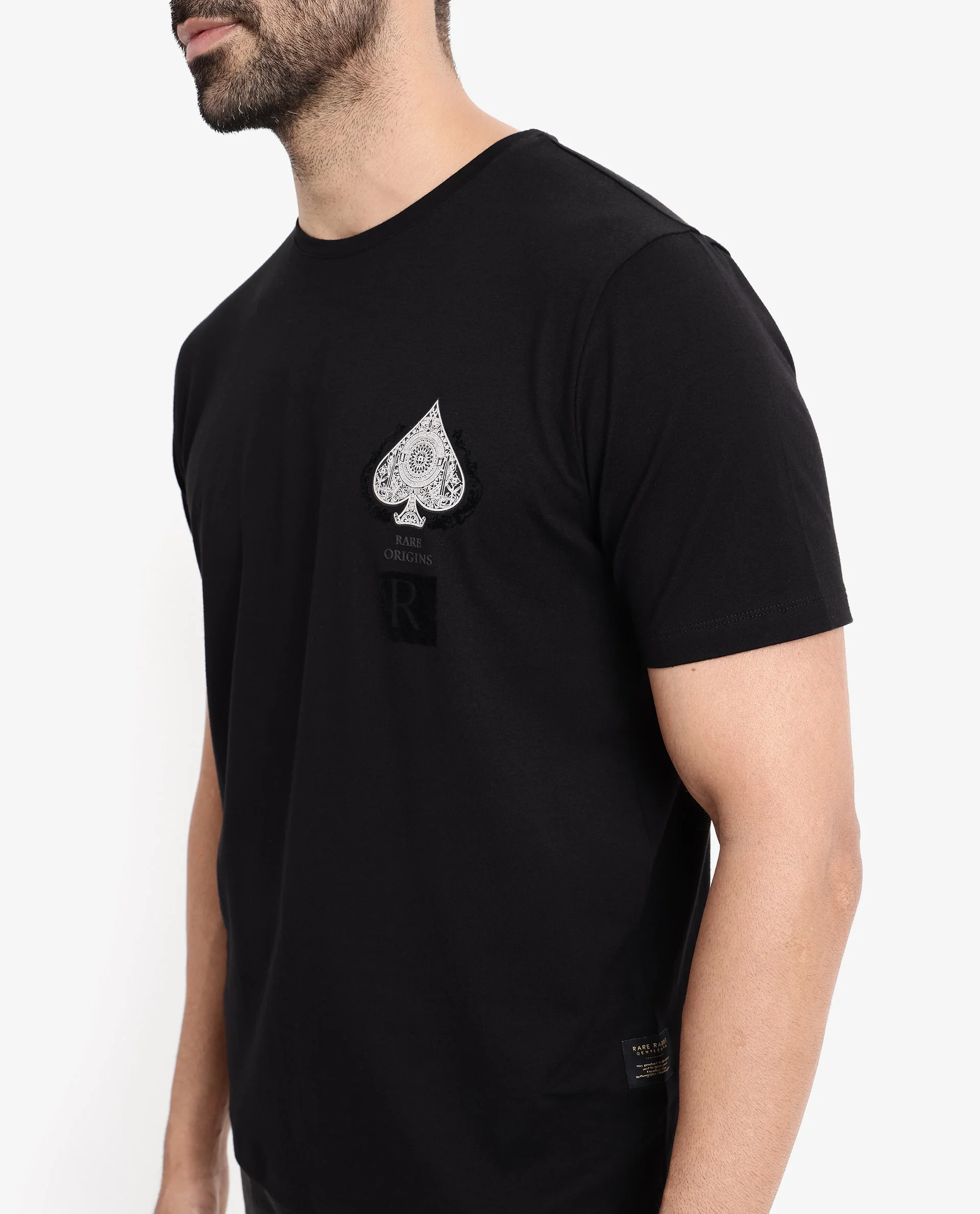Rare Rabbit Men's Rabo Black Cotton Graphic Print Regular Fit Half Sleeve Crew Neck T-Shirt - Image 3