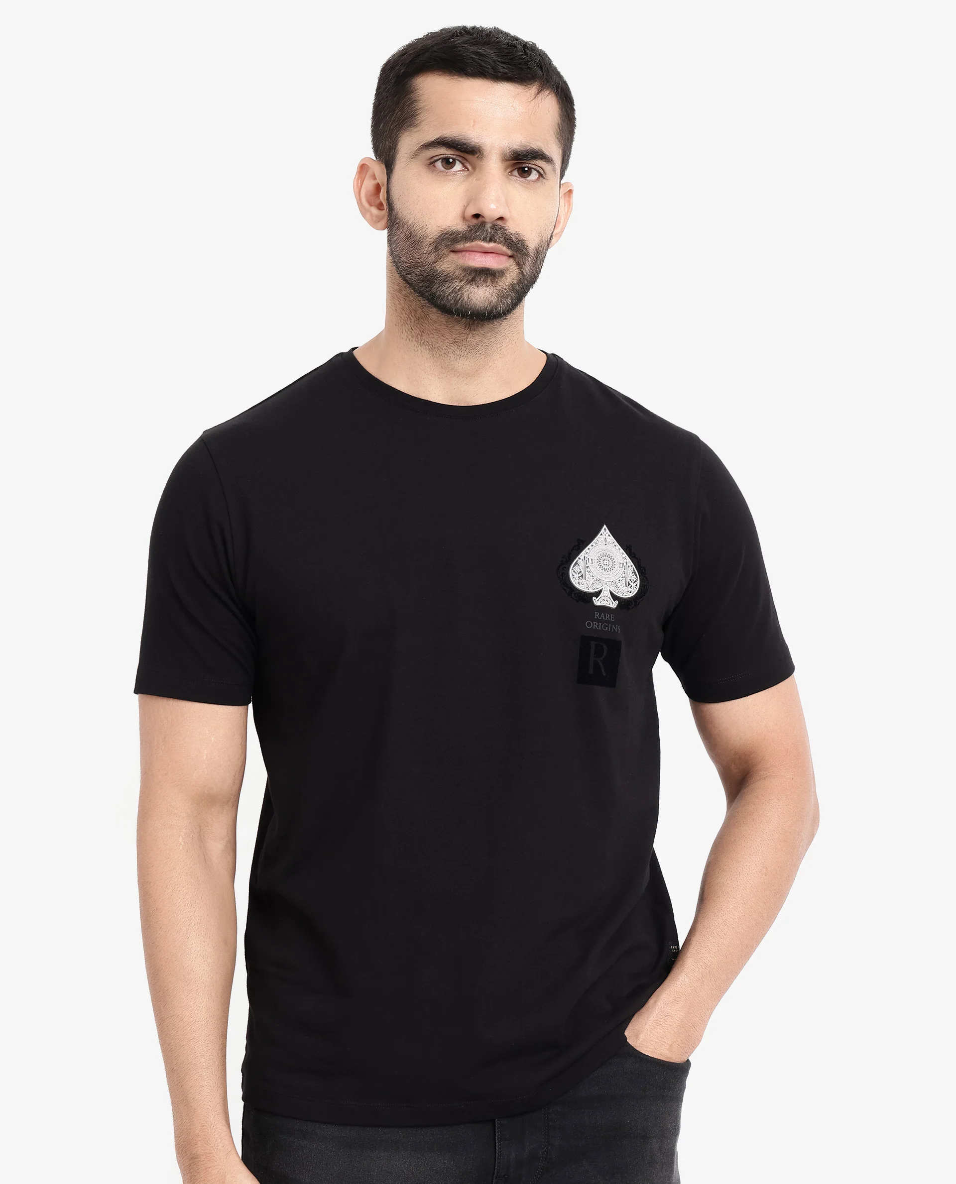 Rare Rabbit Men's Rabo Black Cotton Graphic Print Regular Fit Half Sleeve Crew Neck T-Shirt - Image 4