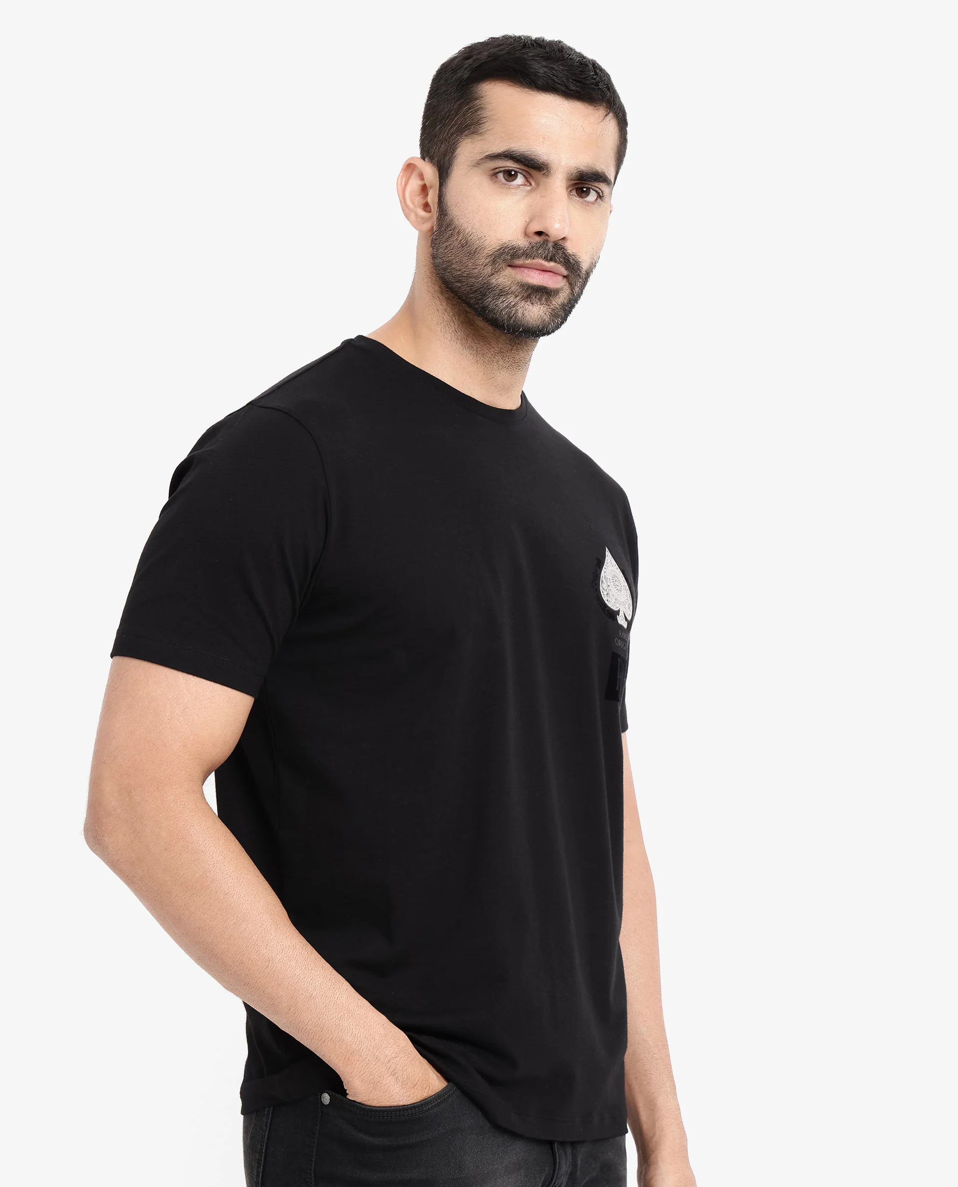 Rare Rabbit Men's Rabo Black Cotton Graphic Print Regular Fit Half Sleeve Crew Neck T-Shirt - Image 6