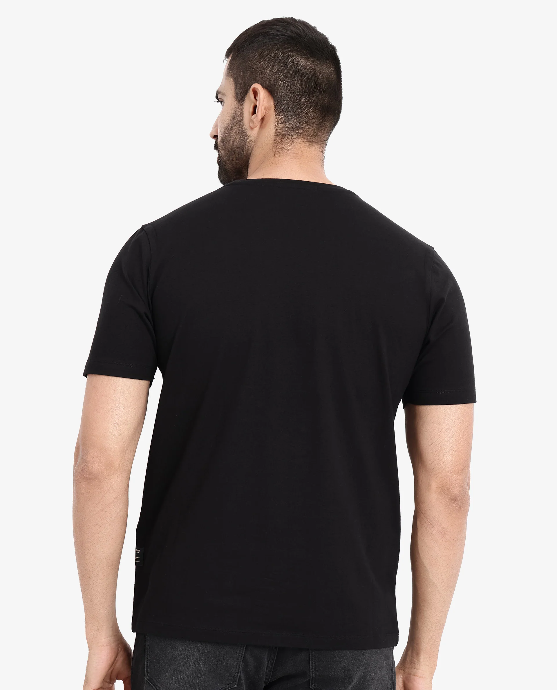 Rare Rabbit Men's Rabo Black Cotton Graphic Print Regular Fit Half Sleeve Crew Neck T-Shirt - Image 7