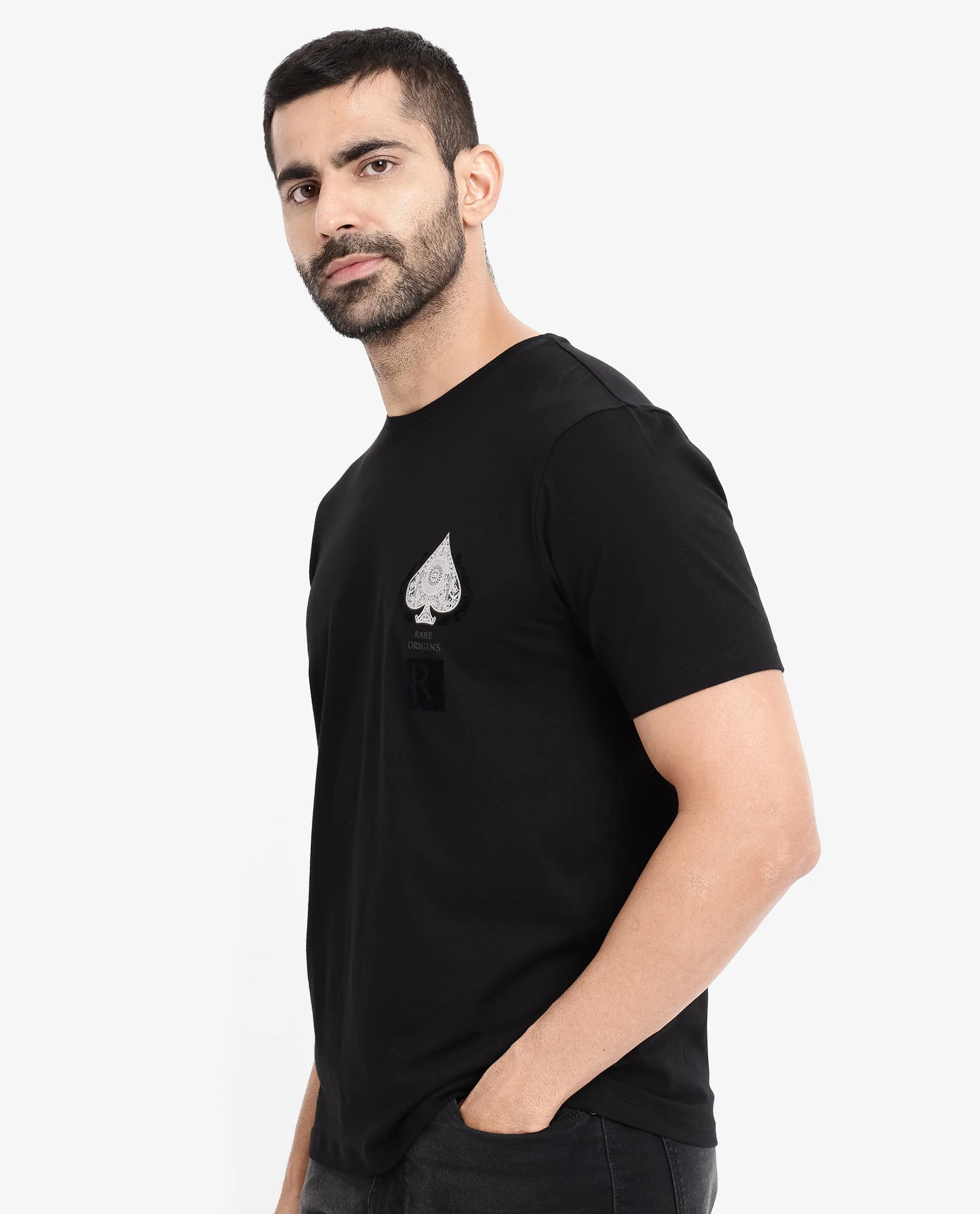 Rare Rabbit Men's Rabo Black Cotton Graphic Print Regular Fit Half Sleeve Crew Neck T-Shirt - Image 8