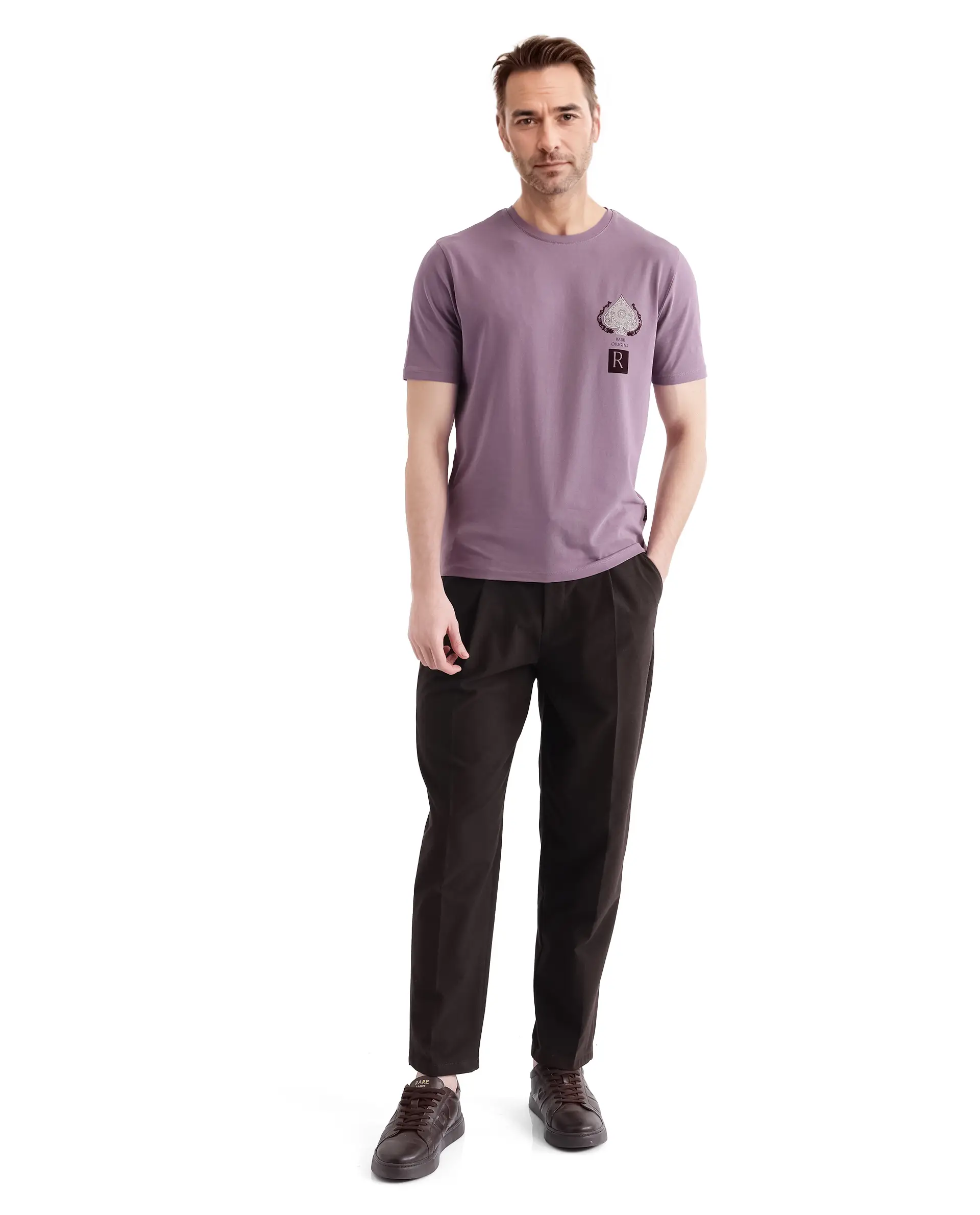 Rare Rabbit Men's Rabo Dusky Purple Cotton Graphic Print Regular Fit Half Sleeve Crew Neck T-Shirt - Image 2
