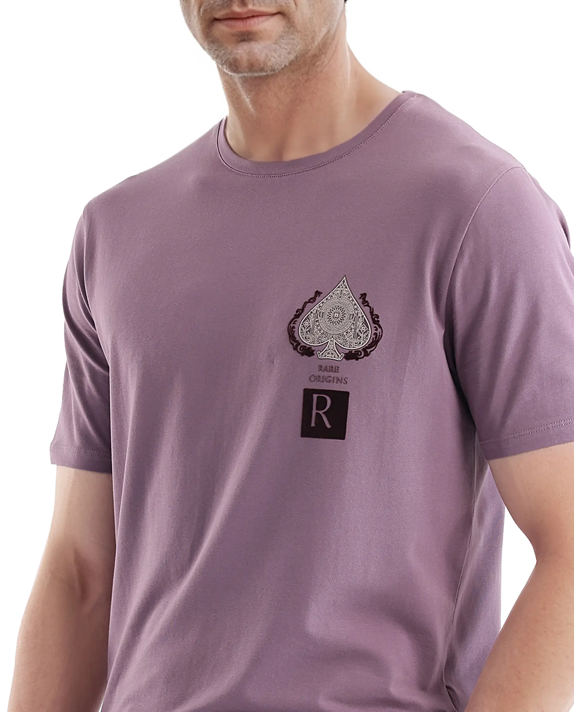 Rare Rabbit Men's Rabo Dusky Purple Cotton Graphic Print Regular Fit Half Sleeve Crew Neck T-Shirt - Image 3