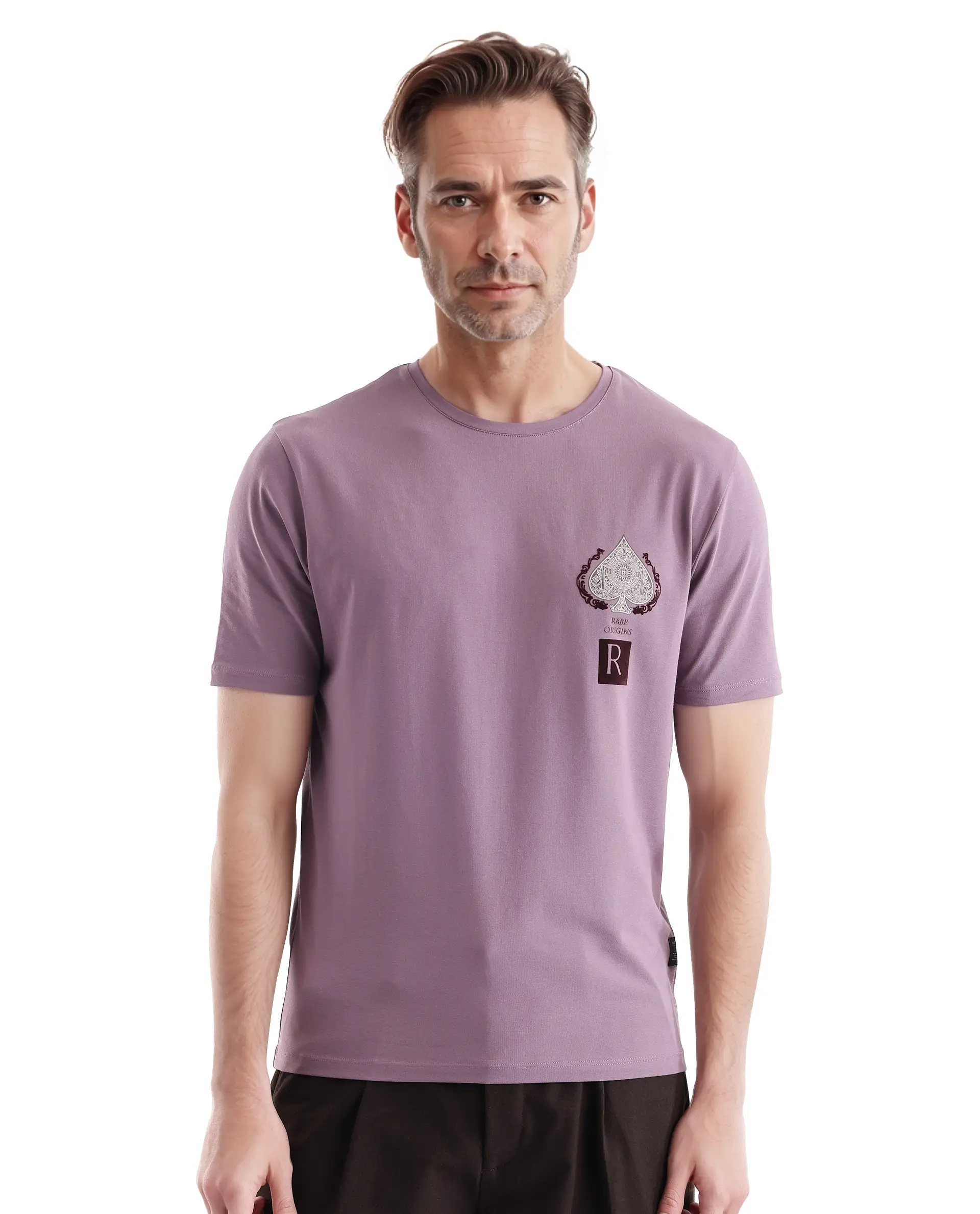 Rare Rabbit Men's Rabo Dusky Purple Cotton Graphic Print Regular Fit Half Sleeve Crew Neck T-Shirt - Image 5