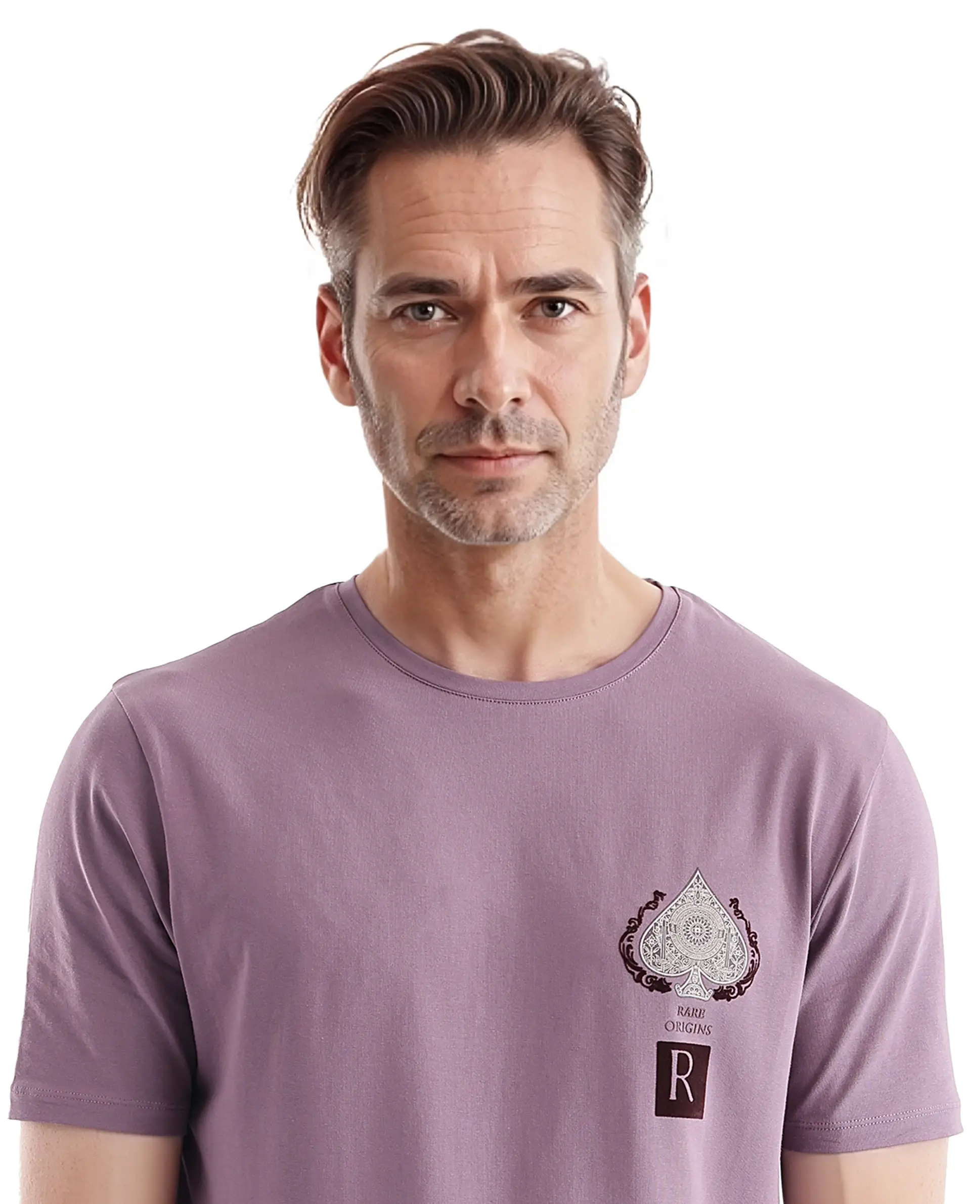 Rare Rabbit Men's Rabo Dusky Purple Cotton Graphic Print Regular Fit Half Sleeve Crew Neck T-Shirt - Image 8