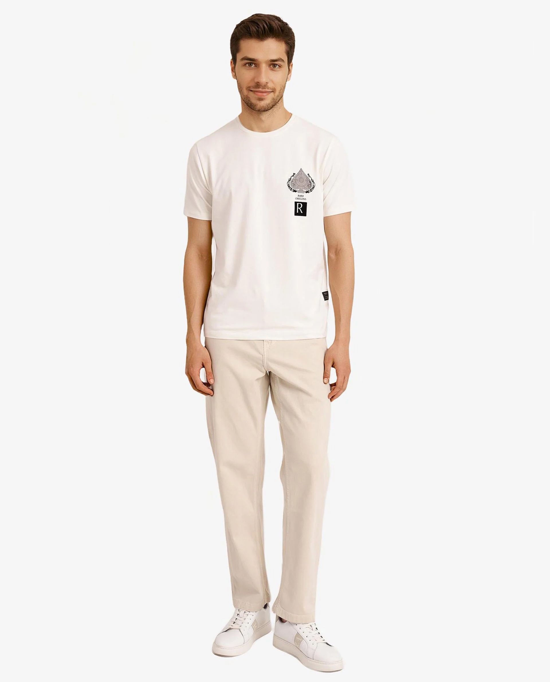 Rare Rabbit Men's Rabo Off White Cotton Graphic Print Regular Fit Half Sleeve Crew Neck T-Shirt - Image 2